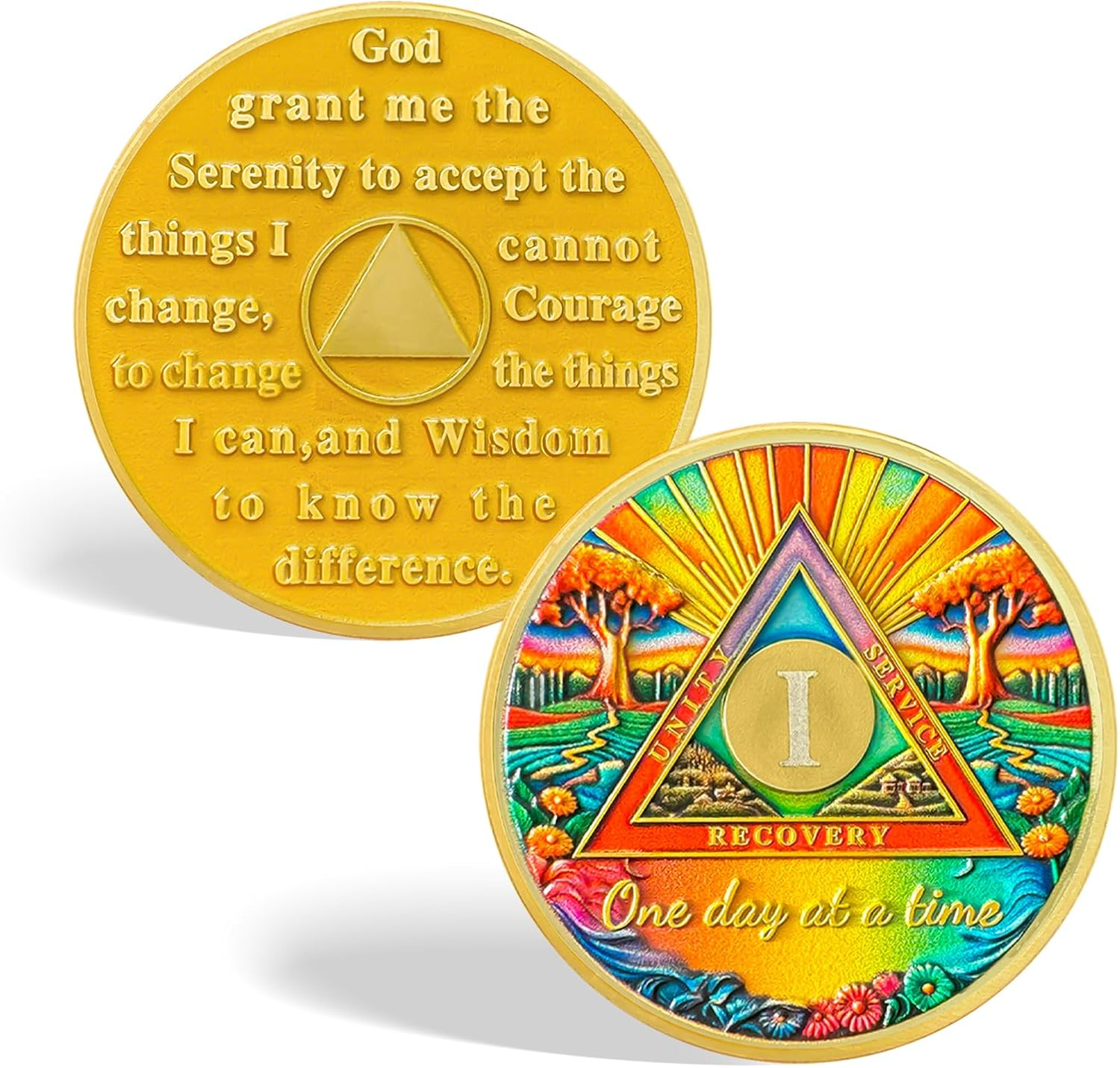 CHURYUML 1 Year Sobriety Coin - One Day at a Time Sober Chip, One Year AA Coins Recovery Medallions Alcoholics Anonymous Token Sobriety Gifts for Women & Men Celebrating Milestones in Sobriety image number 1