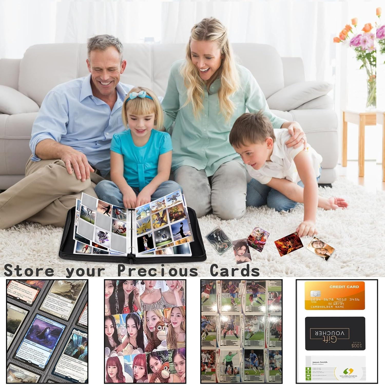 9 Pocket Trading Card Binder, 720 Double Sided Pockets PU Collection Binder, Premium PKMN Trading Card Holder, Card Folder for MTG, TCG, Sports Cards, Game Cards image number 5