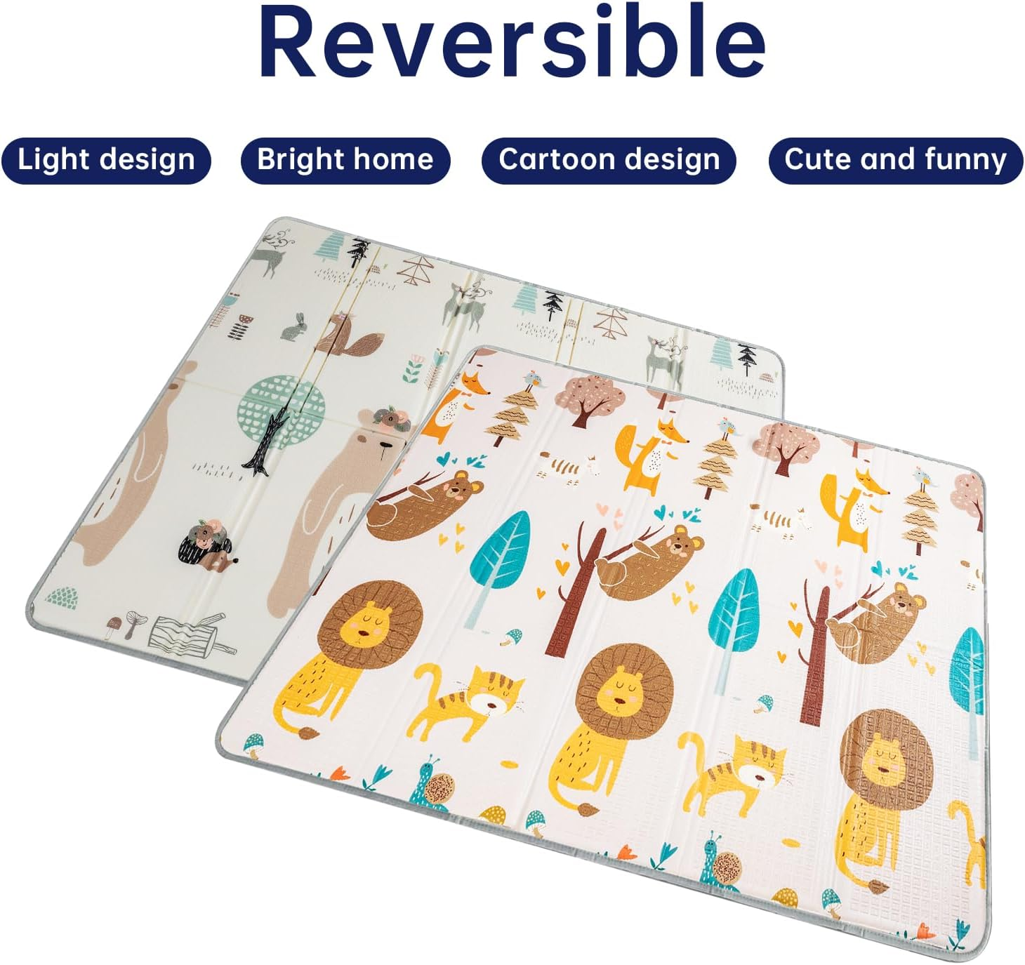 Baby Play Mat, 200 * 180Cm Large Thick Playmat, Folding Portable Waterproof Reversible Double-Sided Crawling Play Mat, Baby Floor Mat for Infants and Toddlers, Easy to Clean (71 * 79 * 0.4In-Bear) image number 2