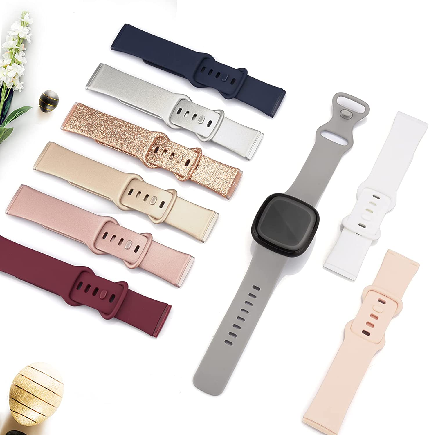 3 Pack Silicone Bands for Fitbit Versa 3 & Fitbit Sense, Soft Replacement Sport Wristbands for Fitbit Versa 3 & Fitbit Sense for Women Men Small Large image number 1