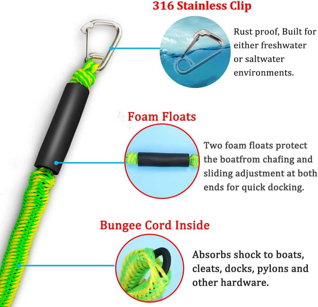 Botepon Boat Bungee Dock Lines, Jet Ski Accessories, Quick and Easy Dock Rope for PWC Jet Ski Seadoo Waverunner Pontoon Boat Bass Boat image number 2