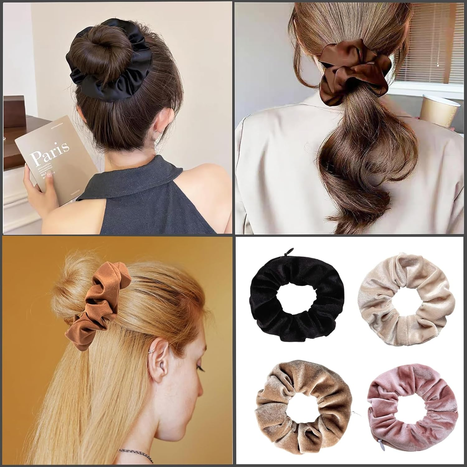 Pack of 4 Scrunchies, Women'S Elastic Hair Bobbles without Marks, Scrunchies Hair Scrunchies Elastic Hair Bands for Girls and Women (Many Colours) image number 5