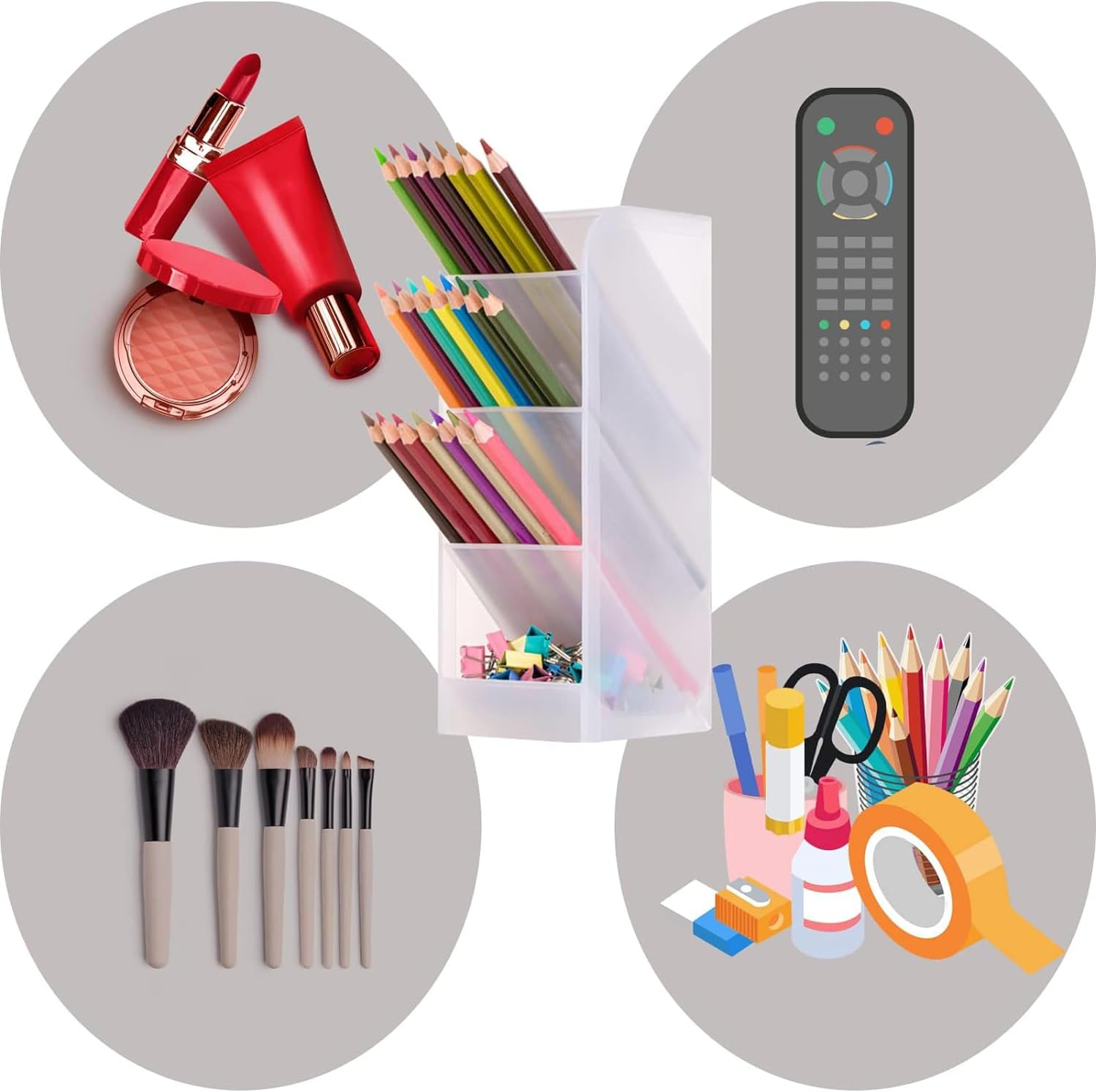 6 Pcs Pen Holder for Desk,Desk Organizer,4 Compartment Multifunctional Pen Storage Box,Pencil Case for Office,Storage,Makeup Brush Storage Box, School Supplies (Translucent White)