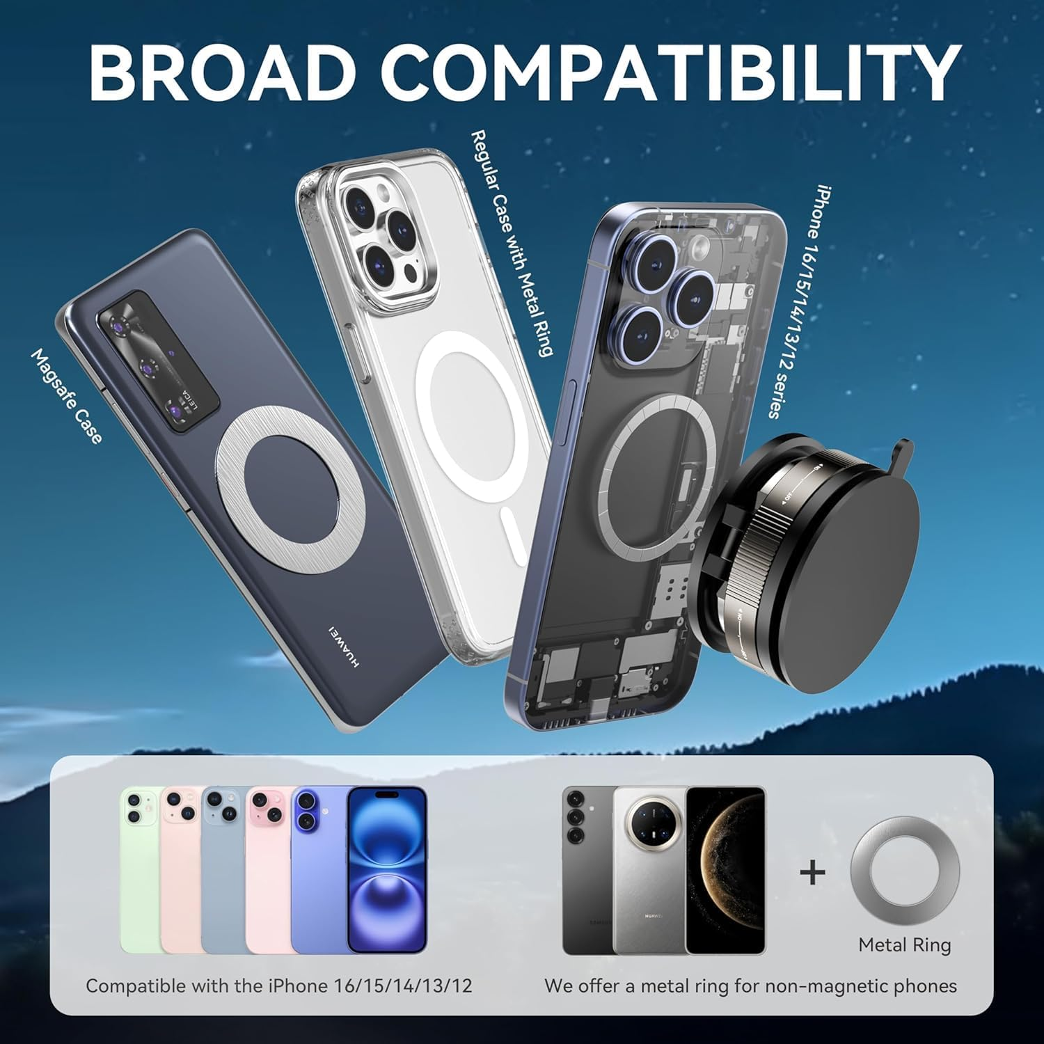 For Magsafe Car Mount 360&deg; Adjustable Vacuum Magnetic Phone Holder for Car, Portable Cell Phone Holder for Makeup/Gym/Mirror, Fit for All Smartphones, Black image number 5