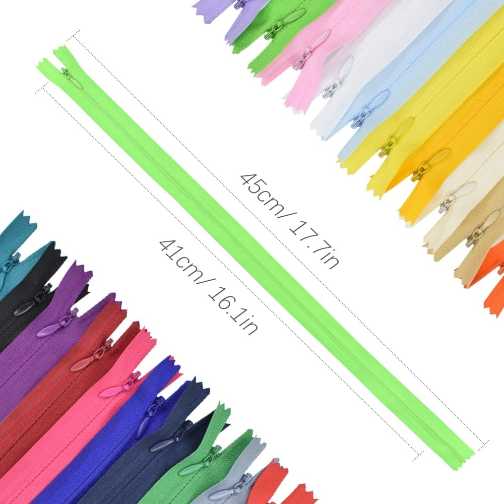 SHRJ 40Pcs Nylon Invisible Sewing Zippers, for DIY Handmade Garment Bags Home Textile Tailor Craft Sewer Crafter'S Special 20 Color (40Cm/15.7Inch)