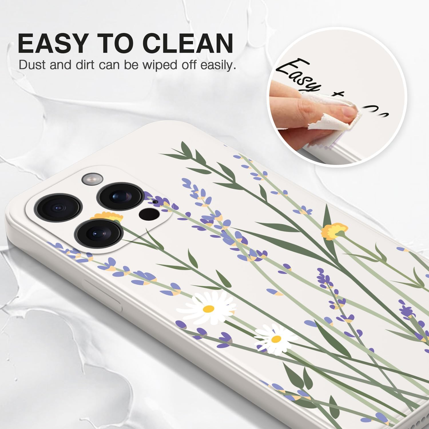 XINYEXIN Silicone Case for Samsung Galaxy A56 5G with Cute Pattern Ultra Thin Straight Edge Soft Silicone Mobile Phone Case Shockproof Protective Case - Lavender, White - Flowers, Black image number 2