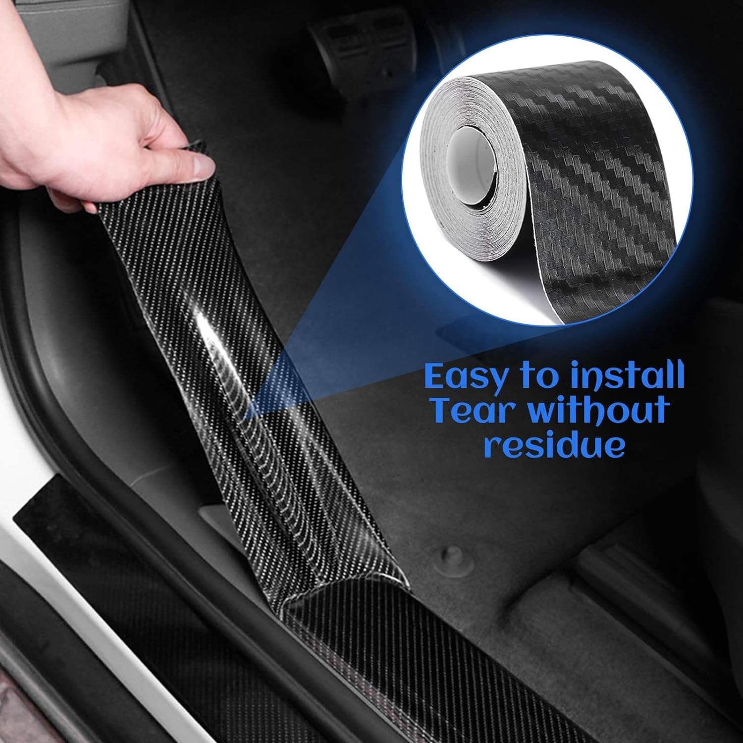 Door Sill Protector, （3Cm&times;10M） 1.2In X 32.8Ft Car Door Entry Edge Guards, Carbon Fiber Car Sticker for Car Door Edges, Front and Rear Bumpers, Door Sill Protection (Black) image number 4