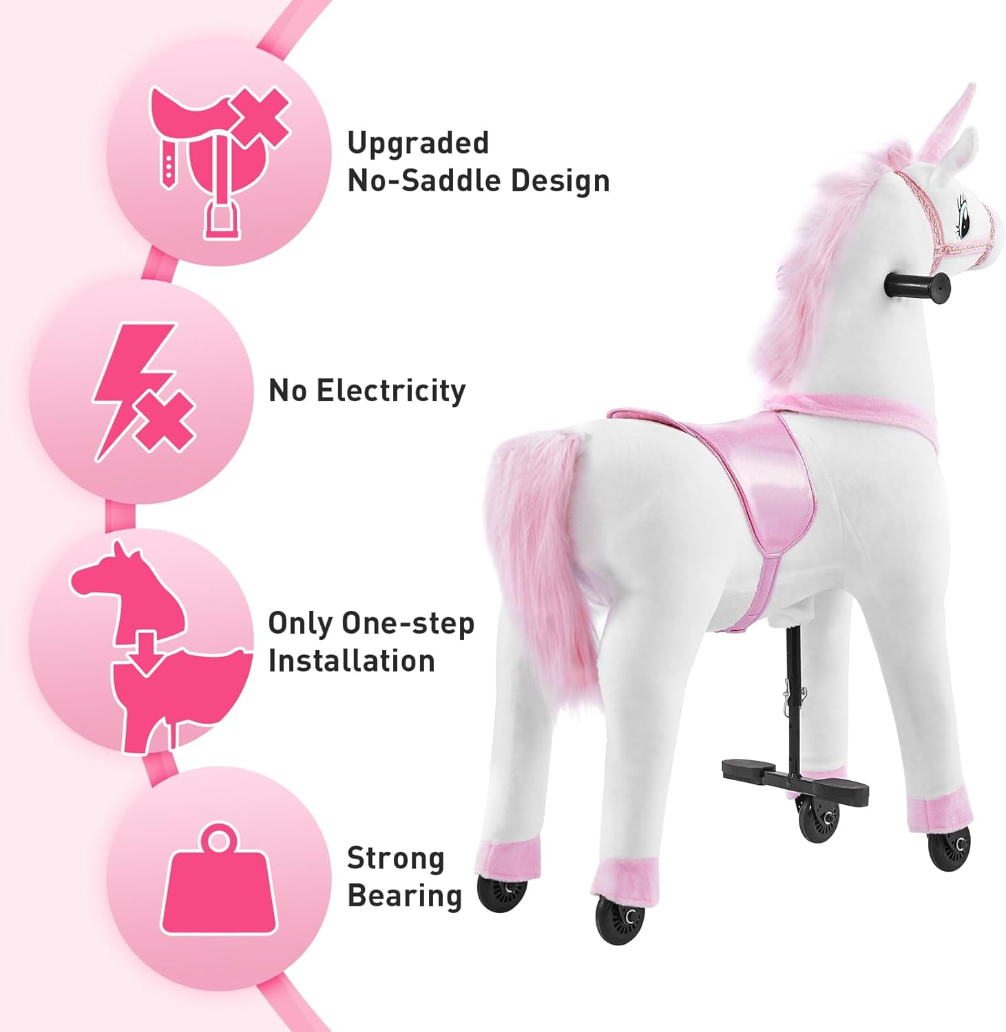 Ride on Horse Unicorn Toy for Kids Riding Pony Rider Mechanical Cycle Walking Action Plush Animal for 4 to 9 Years, No Battery or Electricity,Max Load 165 LBS, Medium Size image number 1
