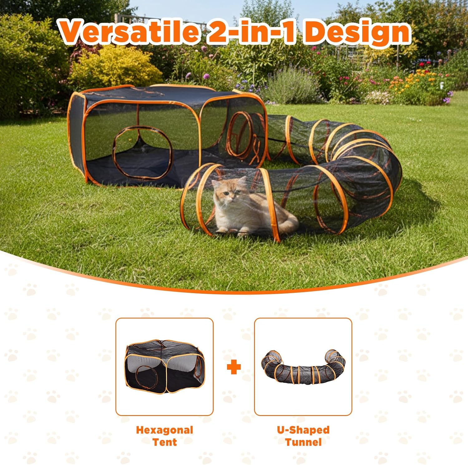 Advwin Outdoor Cat Enclosures Playground, outside House for Indoor Cats Include Portable Tent, U-Shaped Cat Playpen Tunnel Catio, for Cats, Kitty and Small Animals, with Storage Bag image number 6