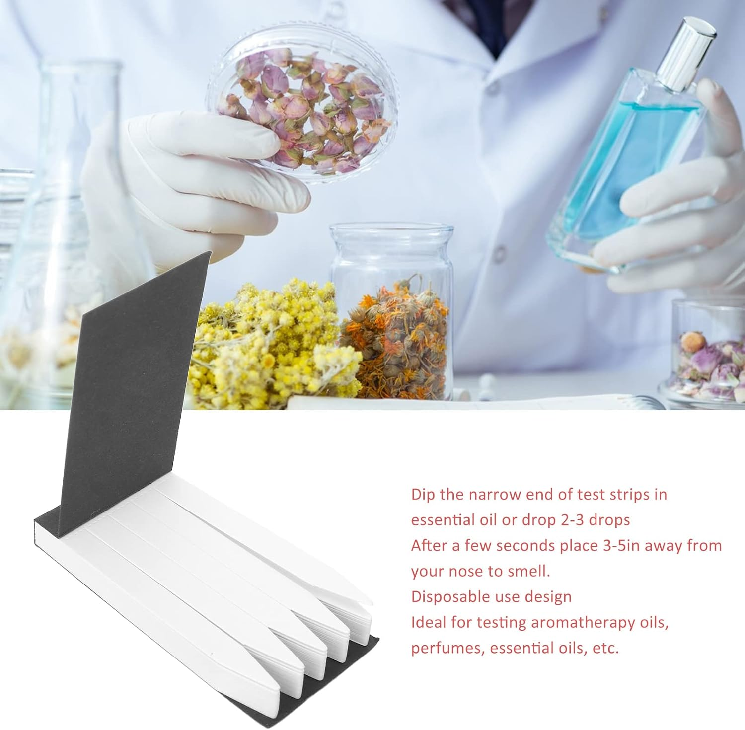 Perfume Paper Test Strips, 100 Pcs Disposable Portable White Essential Oil Scent Paper Test Strips, Tester Paper Strips with Black Cover for Aromatherapy, Testing Fragrance Scent image number 5