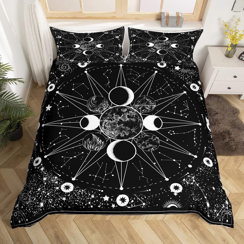 Death Psychedelic Moth Duvet Cover Single Size,Star Moon Comforter Cover for Adults Kids Bedroom Decor,Dream Catcher Feathers Exotic Charm Decorative Bedding Set(No Comforter),1 Pillowcase