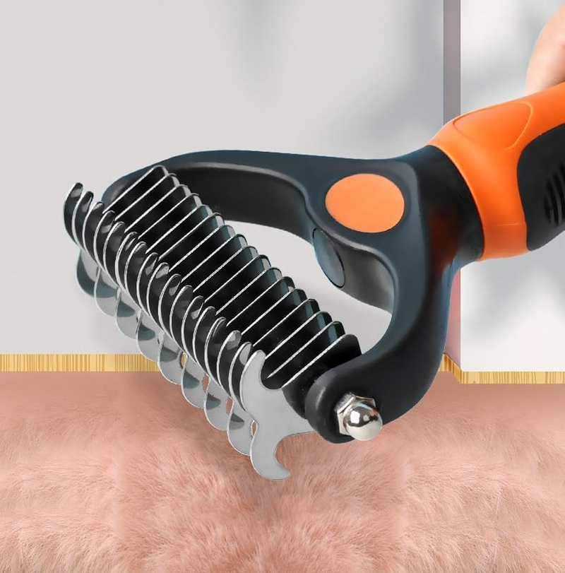 Undercoat Rake for Dogs, 2 in 1 Dematting Comb & Deshedding Tool for Long Hair Pets, Pet Hair Grooming Brush, Clear Mats and Tangles, Reduces Shedding (Orange, One Size) image number 4