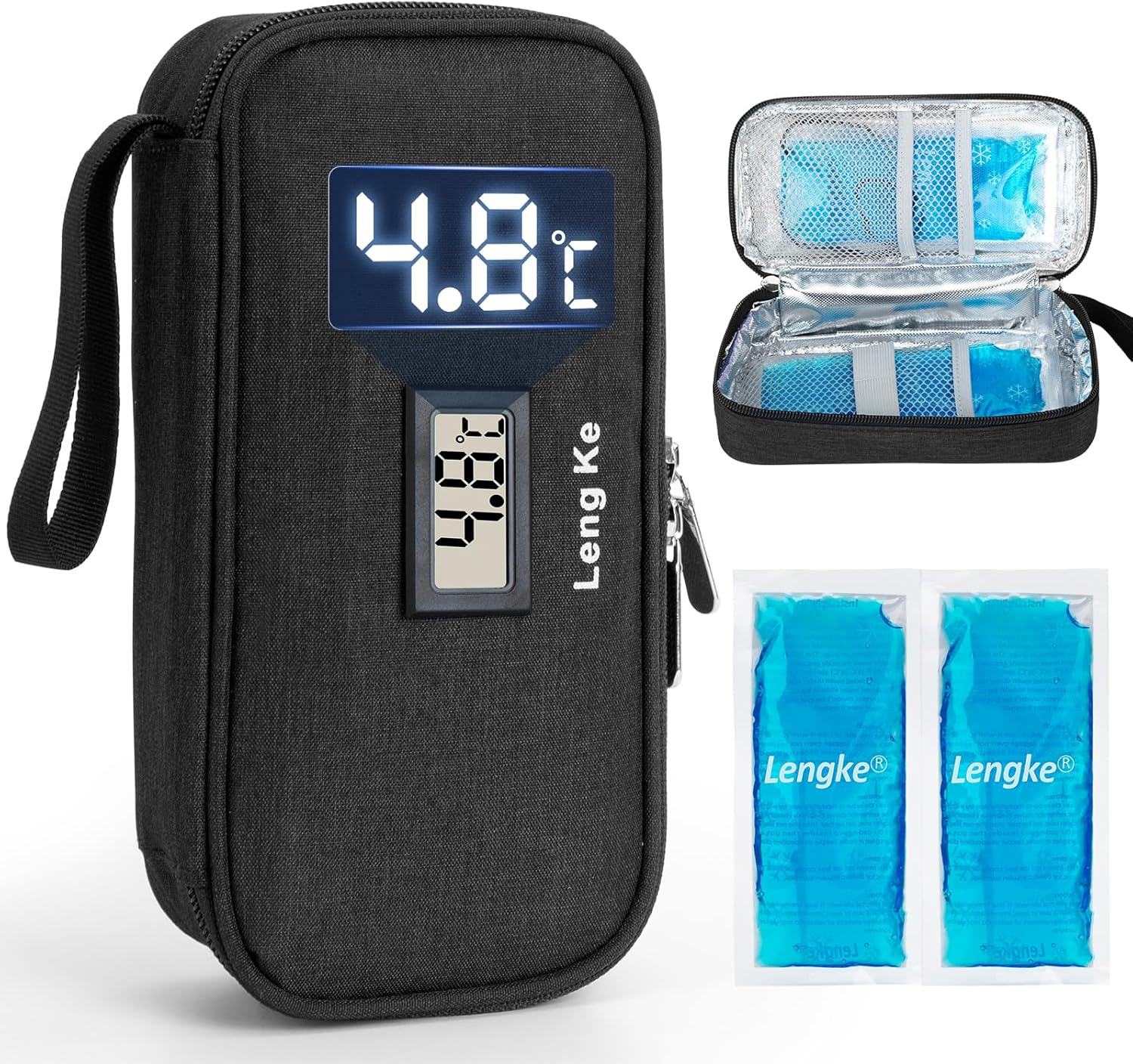SUNMON High-Capacity Insulin Cooler Travel Case with Temperature Display, 8-10H Insulated Diabetic Medication Cooler Bag with 2 Ice Packs, Waterproof Injection Travel Case for 4-5 Pens (Lily)