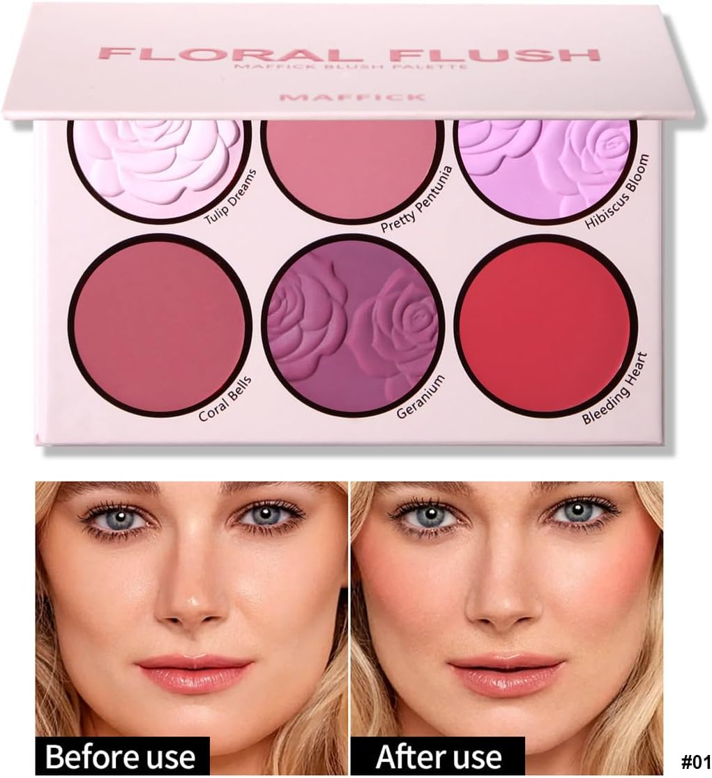 Maffick 6-Color Blush Palette,Eyeshadow Palette-Matte Pearl Finish for Diversified Vibrant Looks (01) image number 1