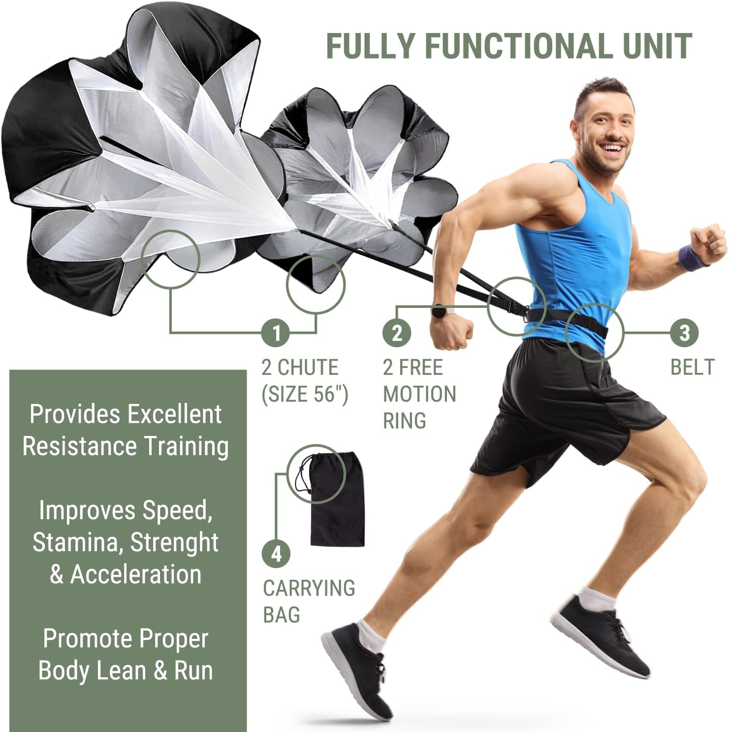 XL Double Parachute for Speed Training, Running Speed Training Parachute 56 Inch Pack of 2, Running Parachute Speed Training image number 6