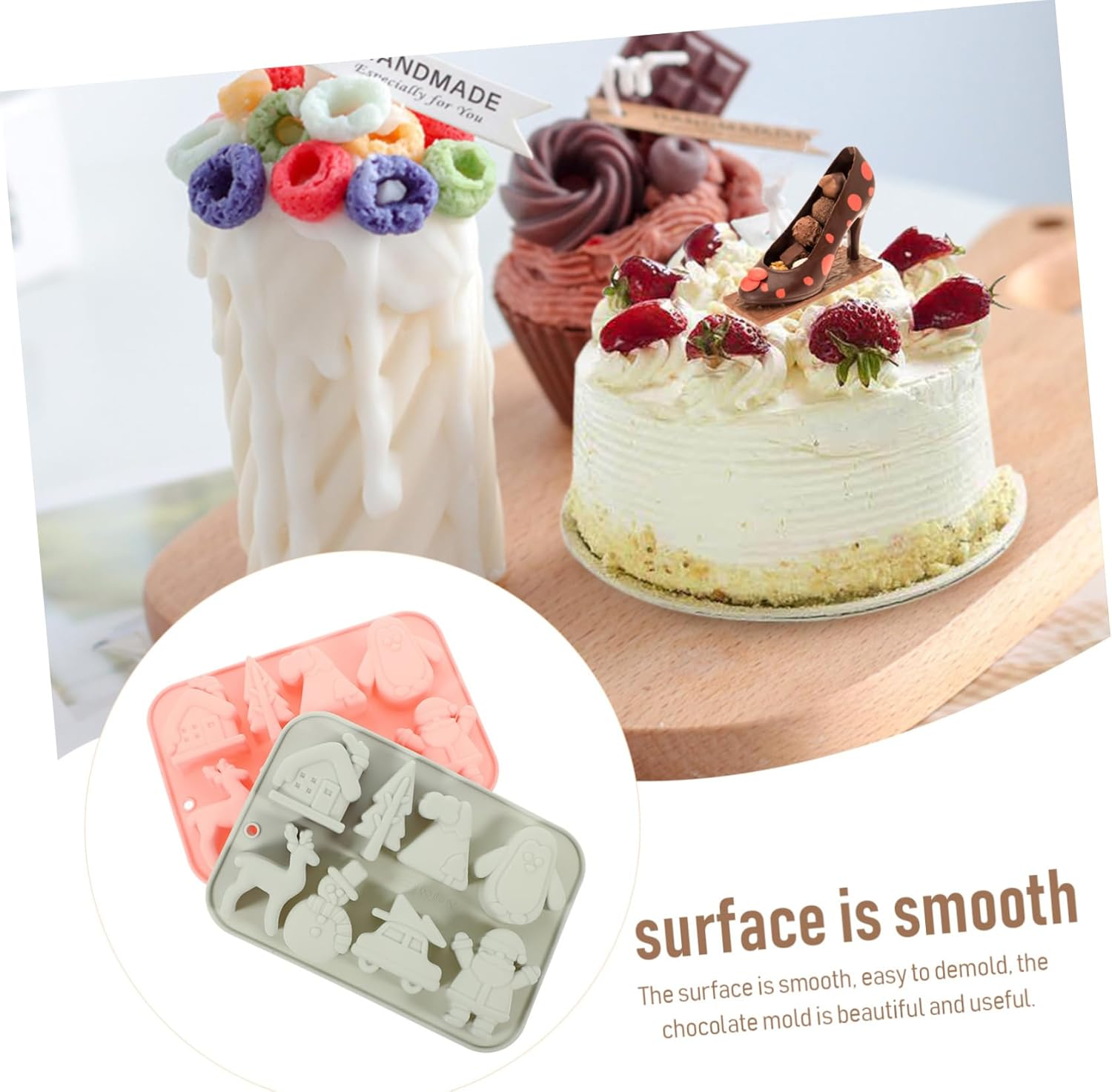 2Pcs DIY Christmas Theme Silicone Baking Molds Xmas Cookie Molds for Candy image number 6