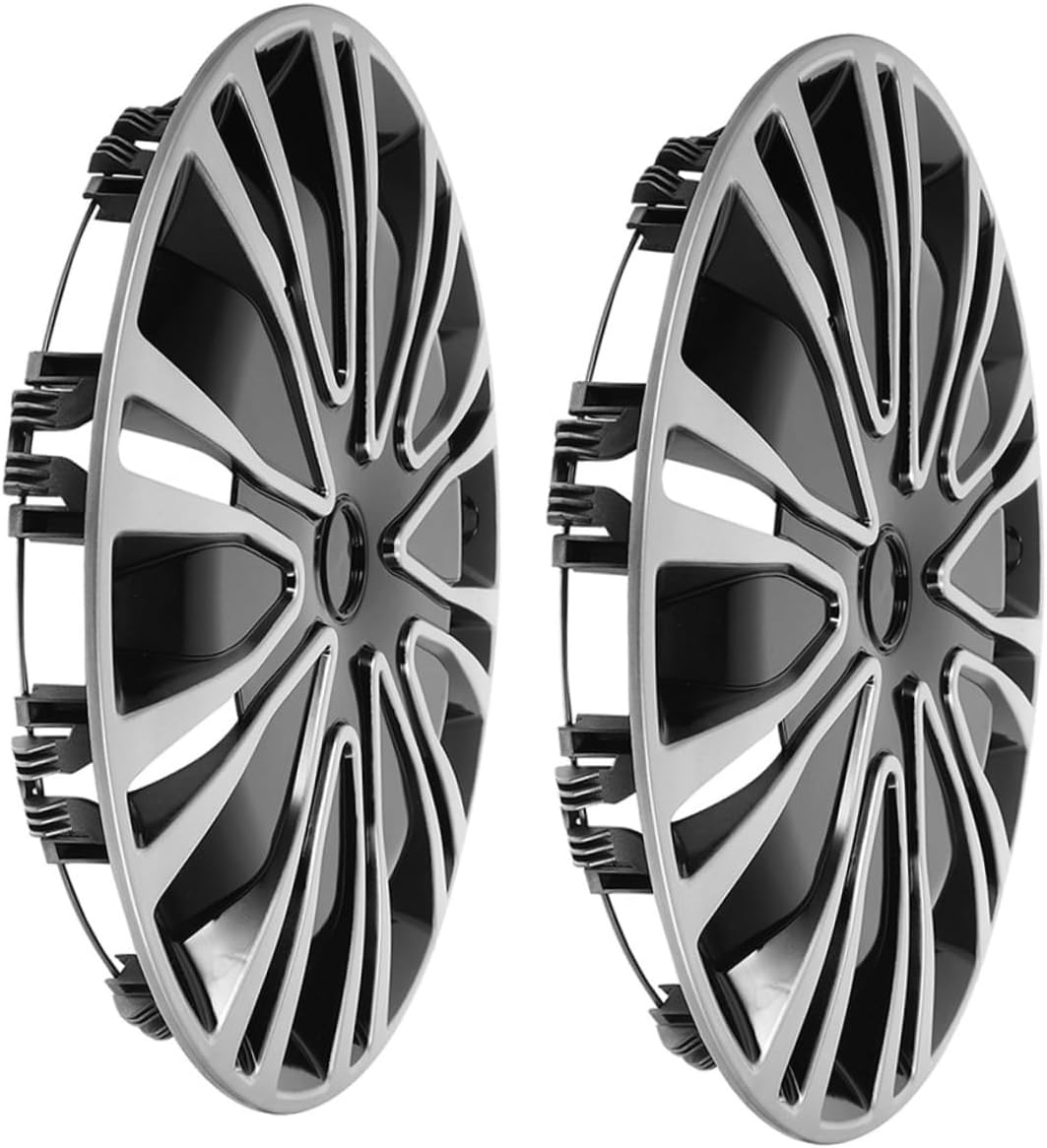 TINEASUR 2Pcs 12-Inch Decorative Hubcaps Silver Black Universal Automotive Wheel Rim Covers Vehicle Hub Caps for Car Accessories image number 1