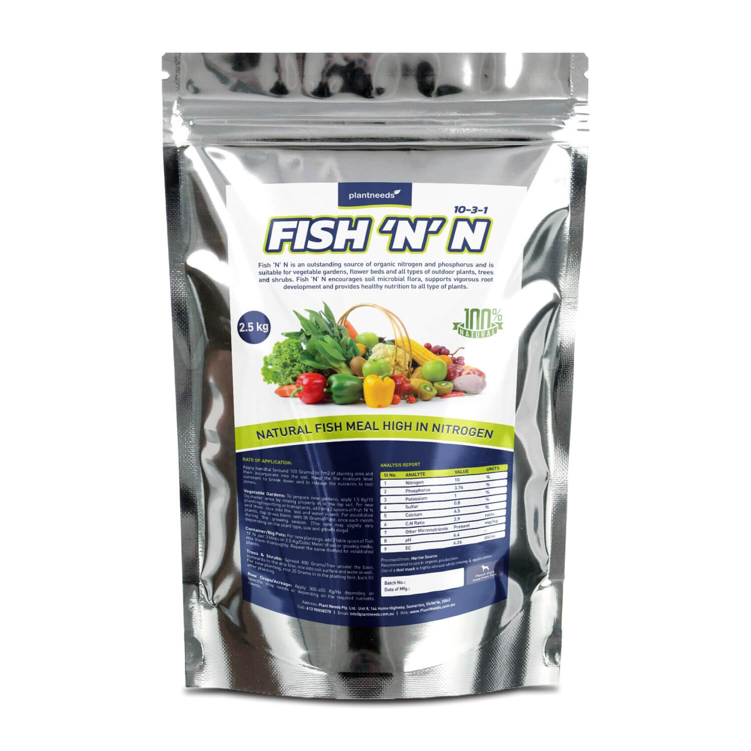 Plant Needs Fish N N 1 Kg I Powder I 100 % Organic I Fish Meal Fertilizer I 10-3-1-6 I Australian Certified Organic I image number 2