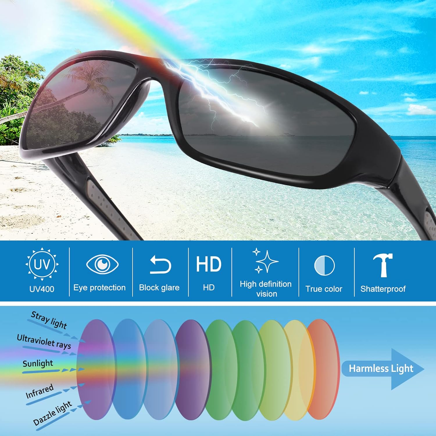 Duduma Sports Polarized Sunglasses for Men Women Baseball Cycling Golf Fishing Sun Glasses UV Blocking TR8116 - Black Matte Frame With Black Lens image number 3