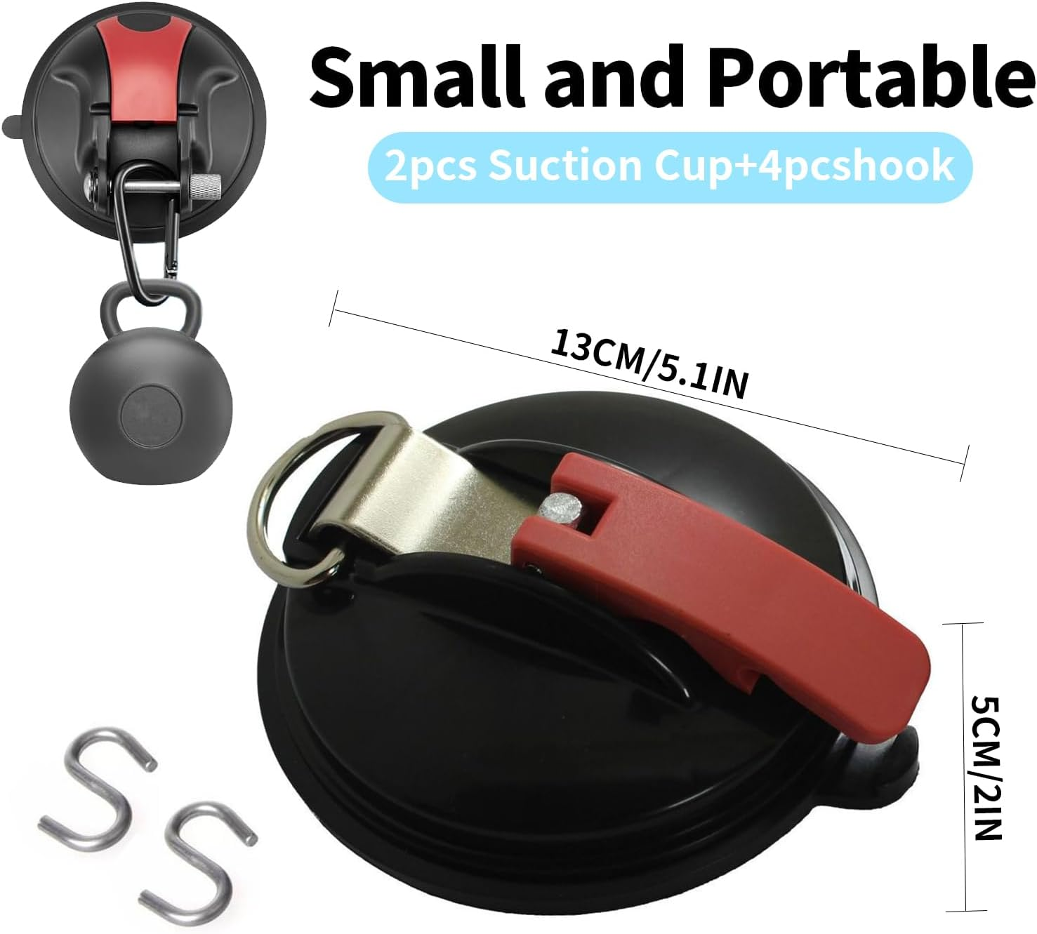 Zalizr 2 Pcs Heavy Duty Window Suction Cups, Vacuum Suction Cup Hangers with Securing Hooks, Camping Essentials Anchor for Car Side Awning, RV, Boat, Truck image number 2