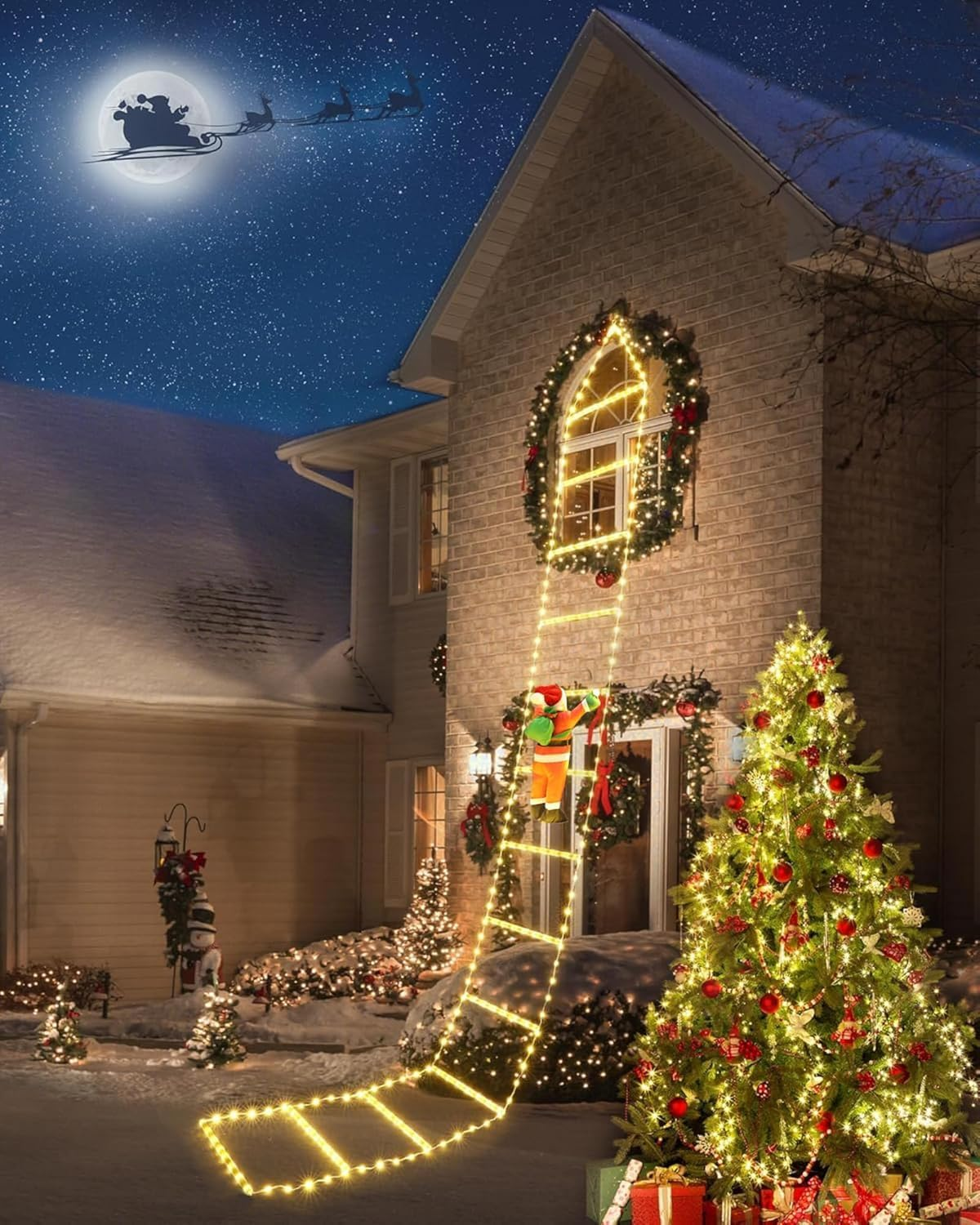 Christmas Decorations LED Ladder Lights with Climbing Santa Claus, 10Ft Outdoor Christmas Decorative Lights - 8 Modes Xmas Lightst Tree for Home Holiday Wall Window Xmas Decor (Warm White) - Multi Color image number 5