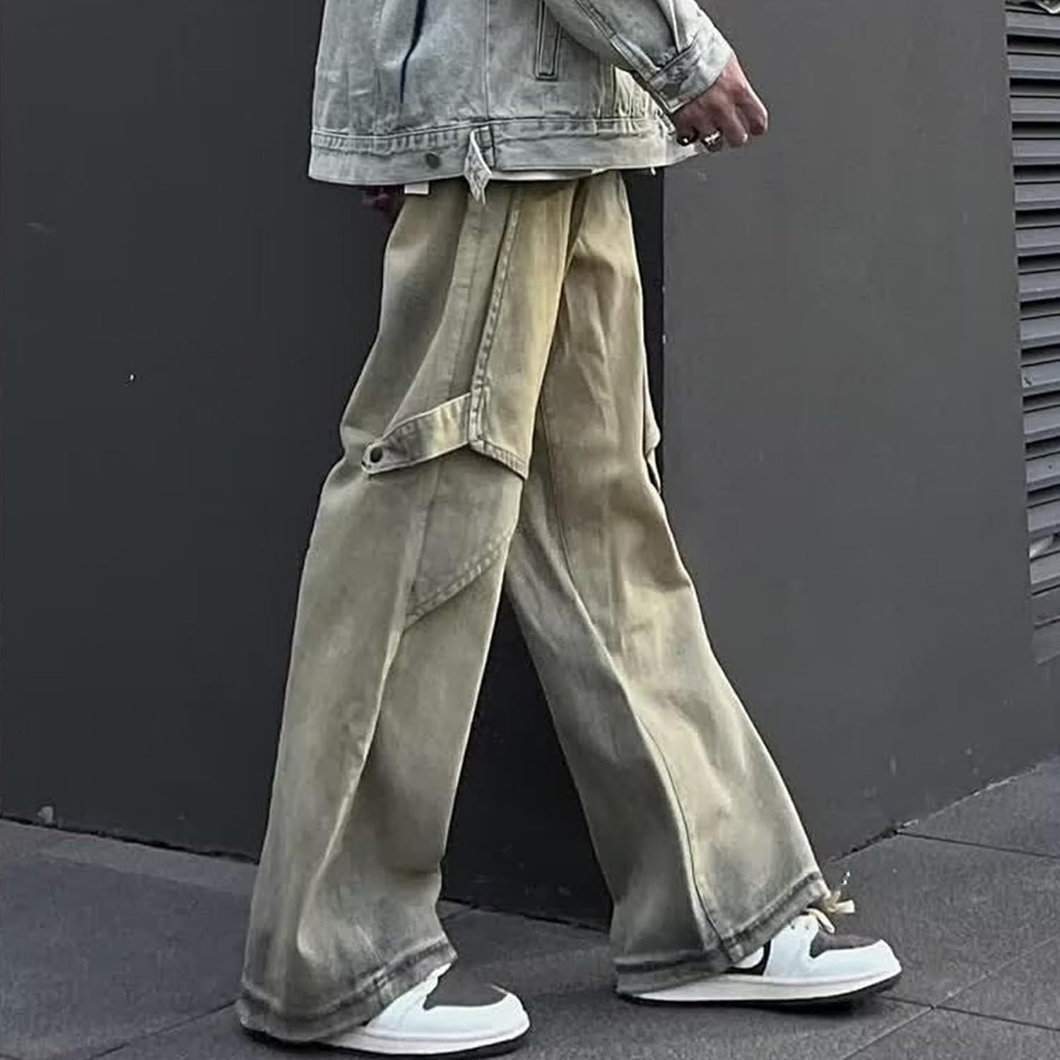 Mens Retro Cargo Jeans Pant Casual Baggy Hip Hop Denim Work Pants Regular Fit Straight Relaxed Jean, Retro, M