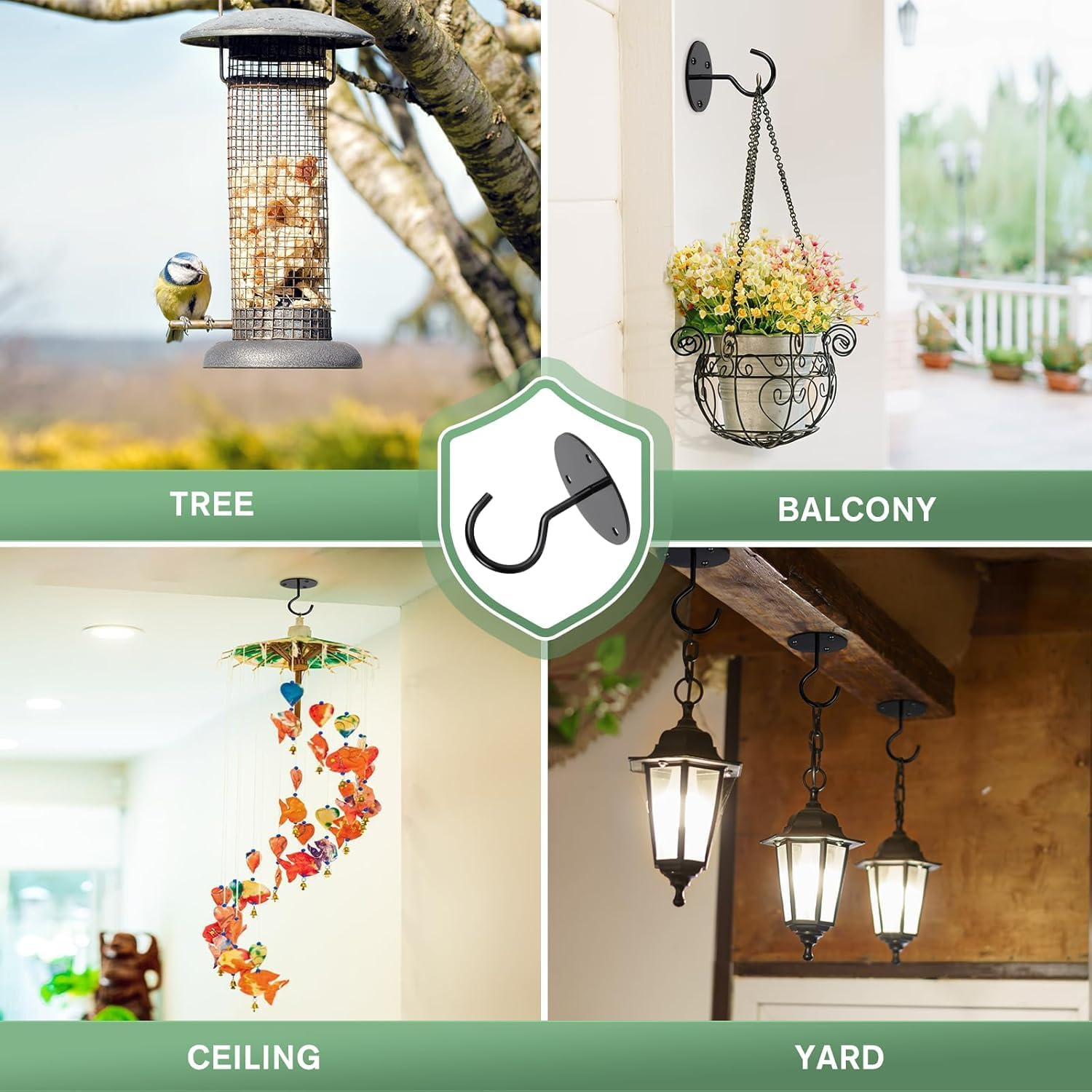 2PCS Ceiling Hooks for Hanging Plants,Heavy Duty Wall Mount Hanger Bracket for Hanging Bird Feeders, Lanterns, Wind Chimes, Planters, Outdoor Decoration image number 4