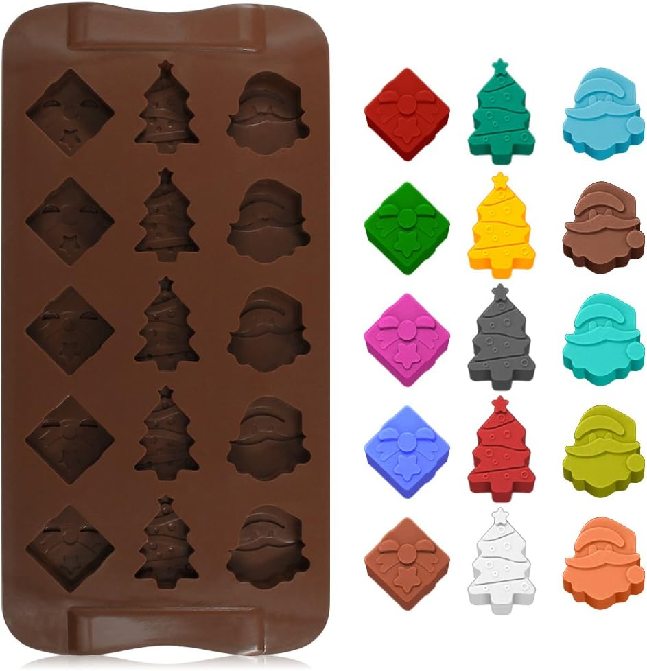 4 Pack Christmas Chocolate Molds, Danzix Chocolate Candy Molds, Cake Decoration, with Shapes of Star, Gift Box, Christmas Tree, Santa Head for Christmas Xmas New Year Cake Decoration image number 4