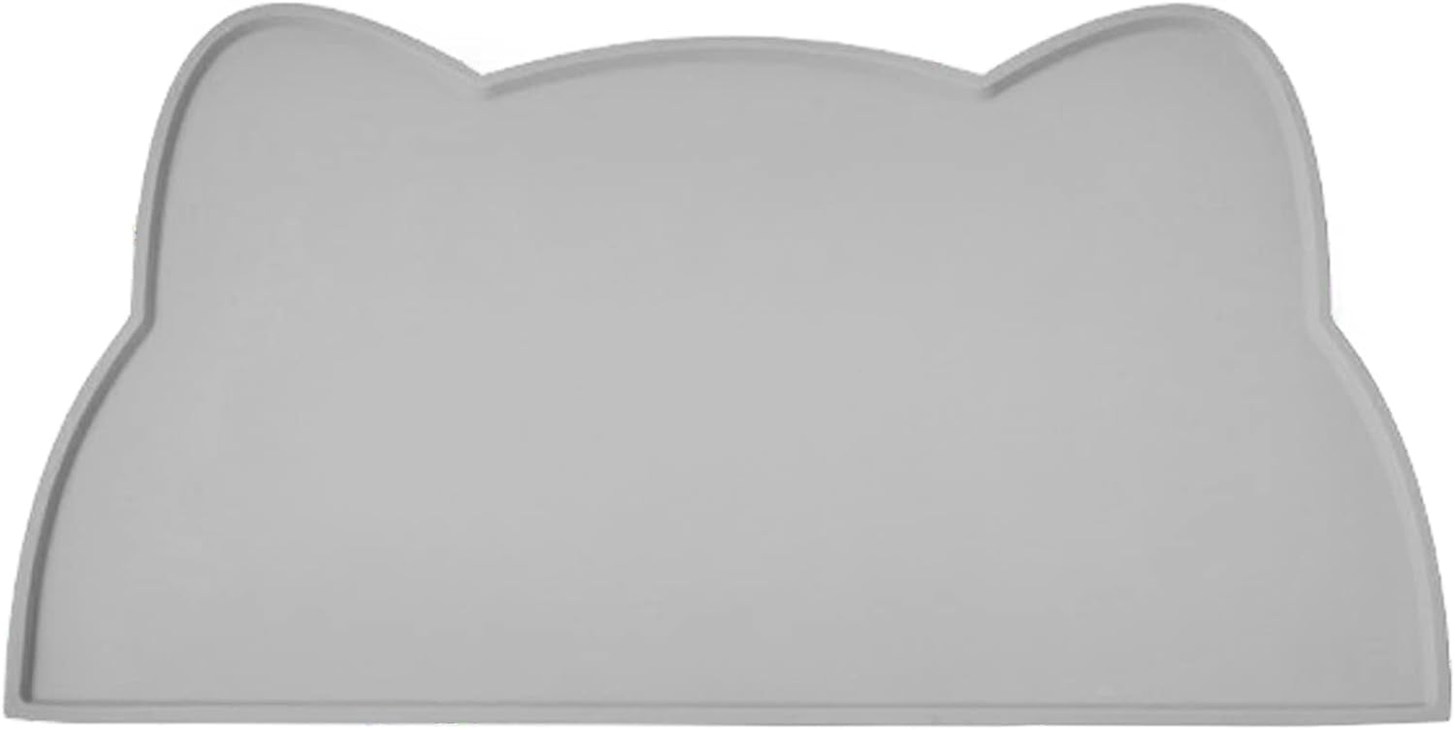 Cat Food Mat, Silicone Pet Feeding Mat for Floor Non-Slip Waterproof Dog Water Bowl Tray Cushion (20" X 12", Light Gray)
