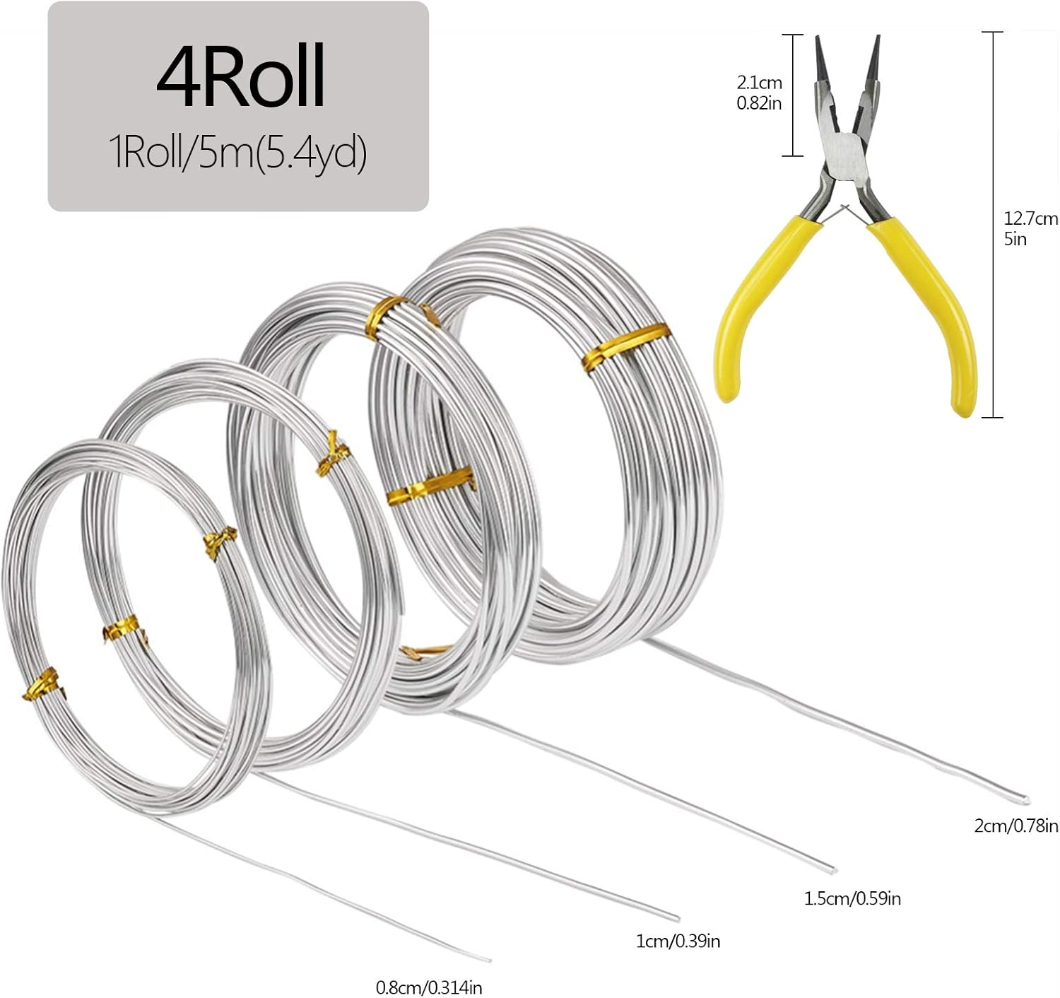 Rstigiker Craft Wire, 4 Rolls Silver Aluminum Wire, 0.8Mm, 1.0Mm, 1.5Mm, 2.0Mm Flexible Metal Wire for Jewellery Modelling Making, DIY Sculpture and Crafts (5M/Roll) image number 3