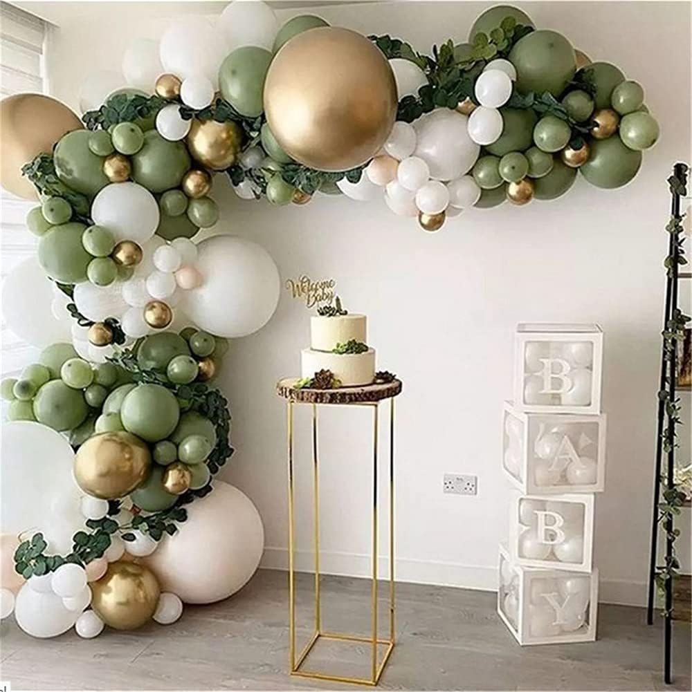 LDFWAYAU Olive Green Balloon Garland Arch Kit DIY Party Decorations White Gold Confetti Sage Green and Gold Meatllic Chorme Latex Balloons Set for Baby Shower Wedding Party (Green1)