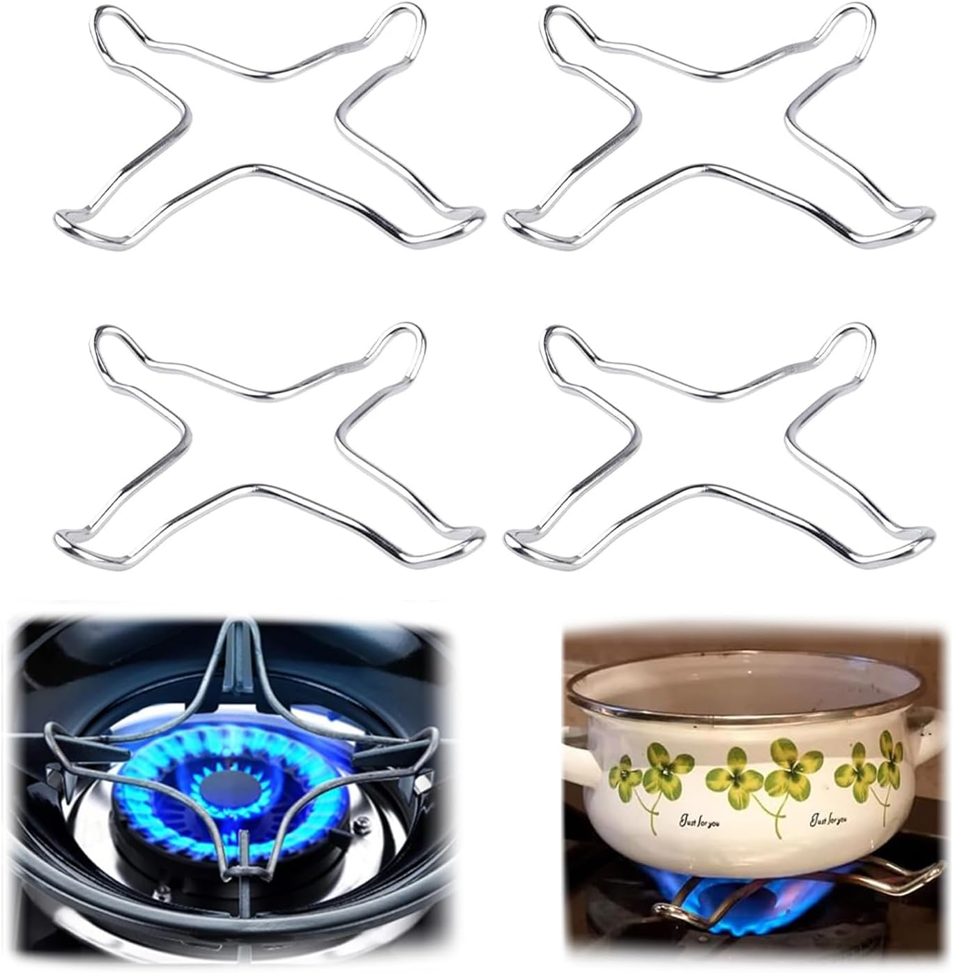 4 Pcs Gas Stove Ring Reducer Trivet, 10Cm X 10.3Cm Trivet Stove Burner Grate Gas Cooker Holder, Gas Cooker Accessories, Stainless Steel Kitchen Rack Pot Stand for Gas Hob image number 3
