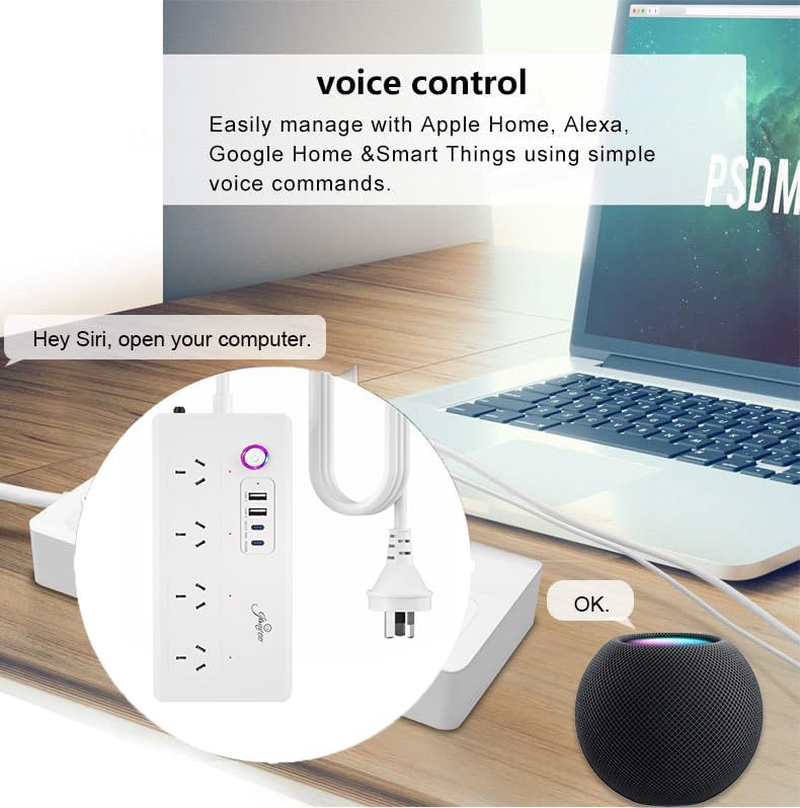 Uantii Tuya Wifi Power Strip Surge Protector Smart Universal Power Extension with 2 Type C Port(Pd 20W Fast Charging),Timing Schedule App Control Compatible with Alexa Works with Google Home (White) image number 6