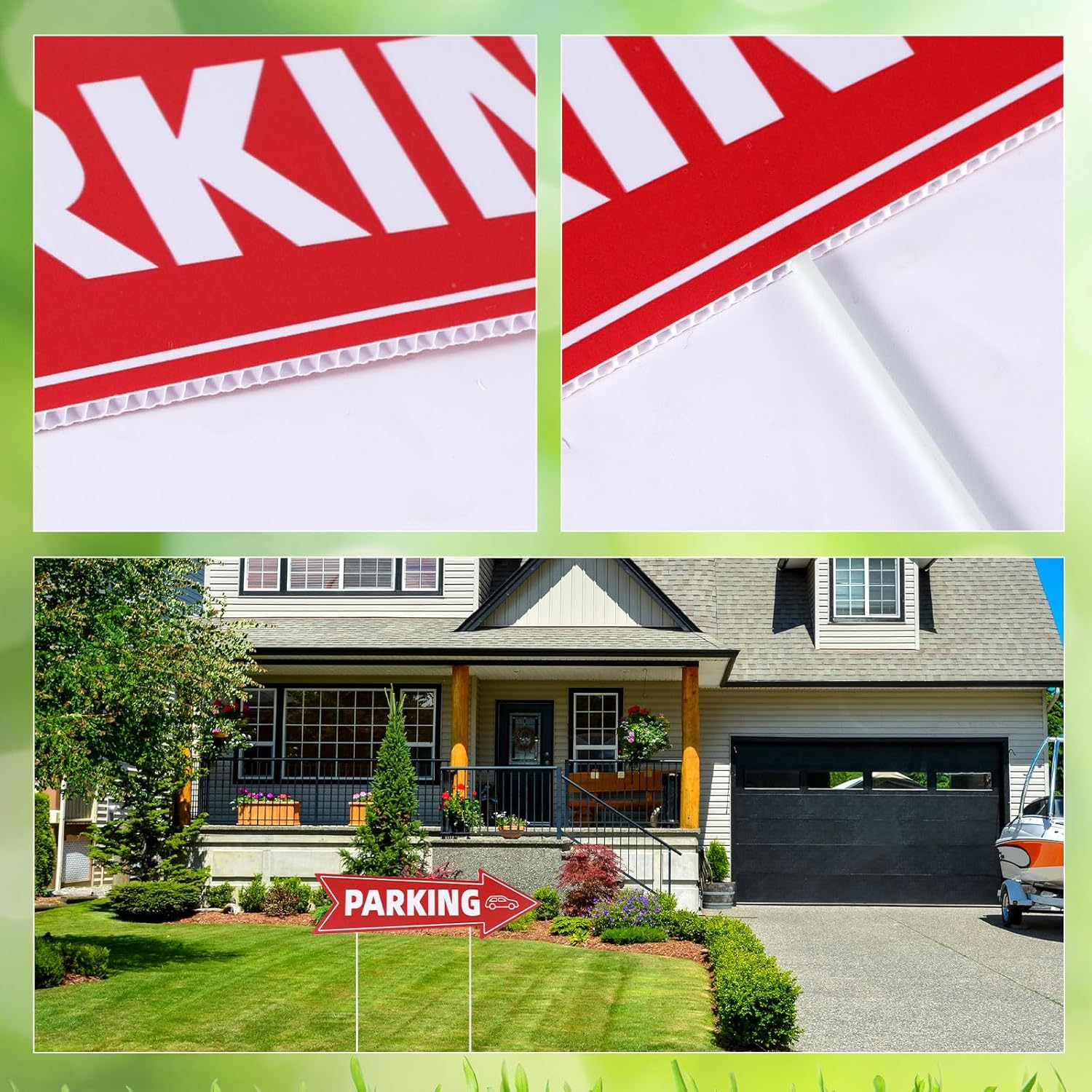 3Pcs Directional Parking Sign with Stake, 16X5In Event Parking Signs with Arrows Red & White Corrugated Plastic Parking Signage for Outdoor Yard Lawn image number 4