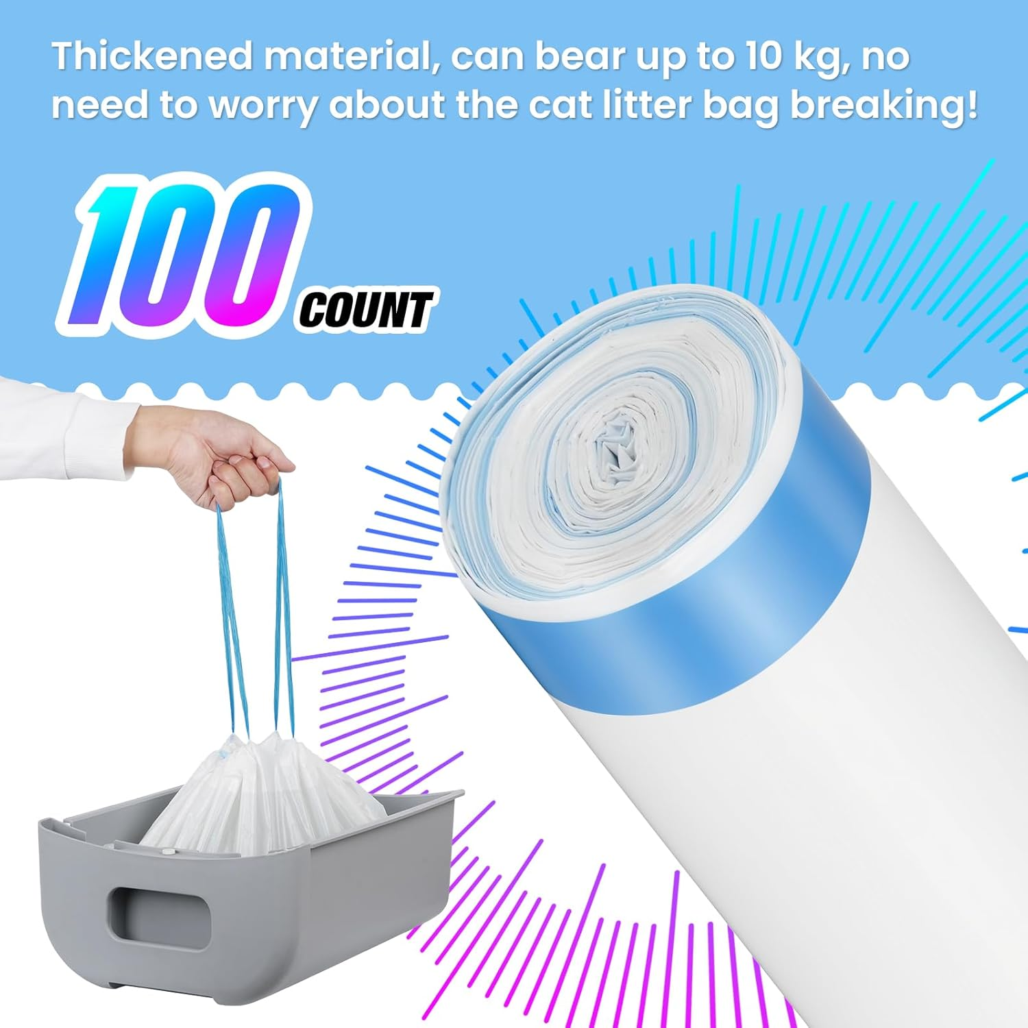 100 Count Cat Litter Waste Receptacles Garbage Bags for Self-Cleaning Cat Litter Box, Extra Large Cat Litter Box Liners