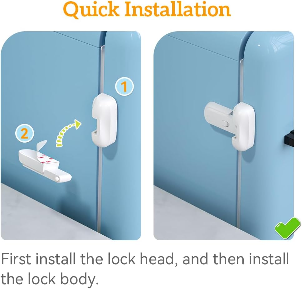 SAFELON 2 Pcs Baby Safety Fridge Lock, Child Proof Refrigerator Freezer Door Lock, Toddler Kid Safety Latch Catch Lock (White) image number 5