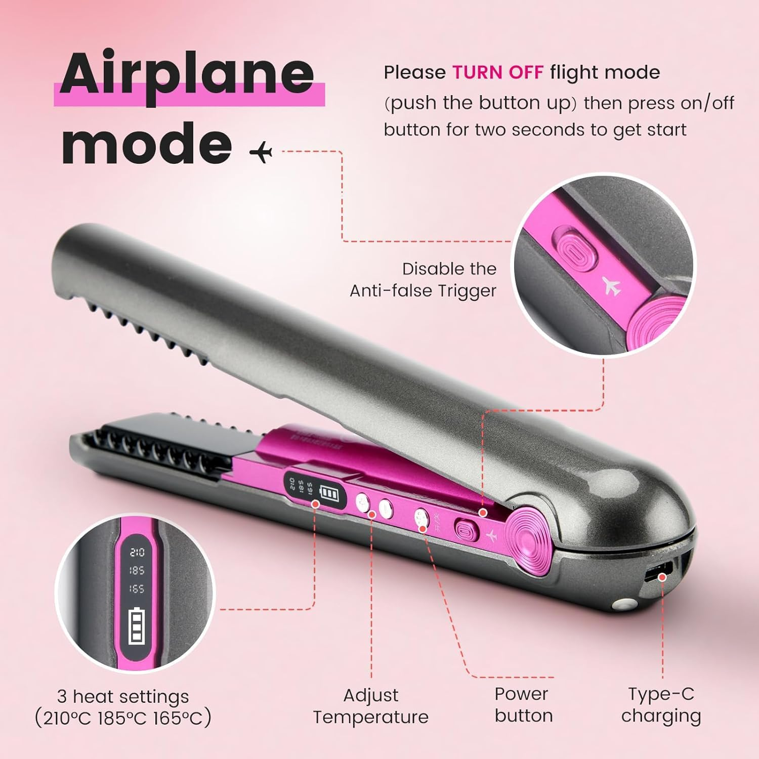 Cordless Mini Hair Straightener and Curler for on the Go, 80 Min Work Period, AU Profesional Mini Flat Iron Portable Travel Size,Rechargeable with Charging Dock for Thin Straight Fine Hair image number 4