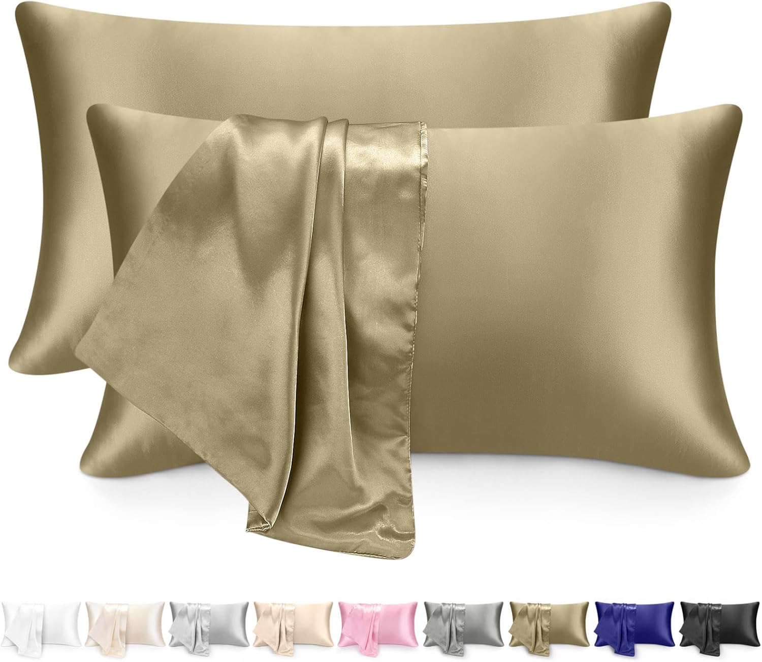 2 Pack Pillowcases, Silk Pillowcase for Women Men 51X76Cm Soft Comfortable Breathable Smooth Cooling Pillow Covers for Sleeping (Silver Gray)