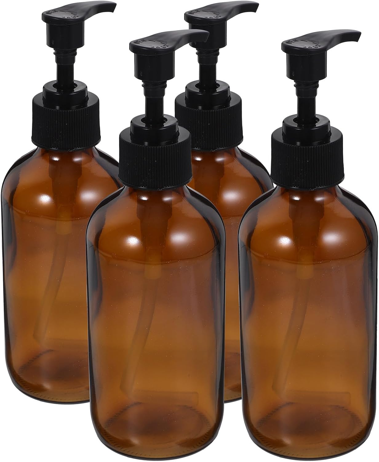 FINISPERSOO 4Pcs 250Ml Light Brown Glass Pump Bottles Set, Refillable Lotion Dispensers for Shampoo, Shower Gel, and Liquid Soap, Portable Travel Containers for Home and Hotel Use image number 2