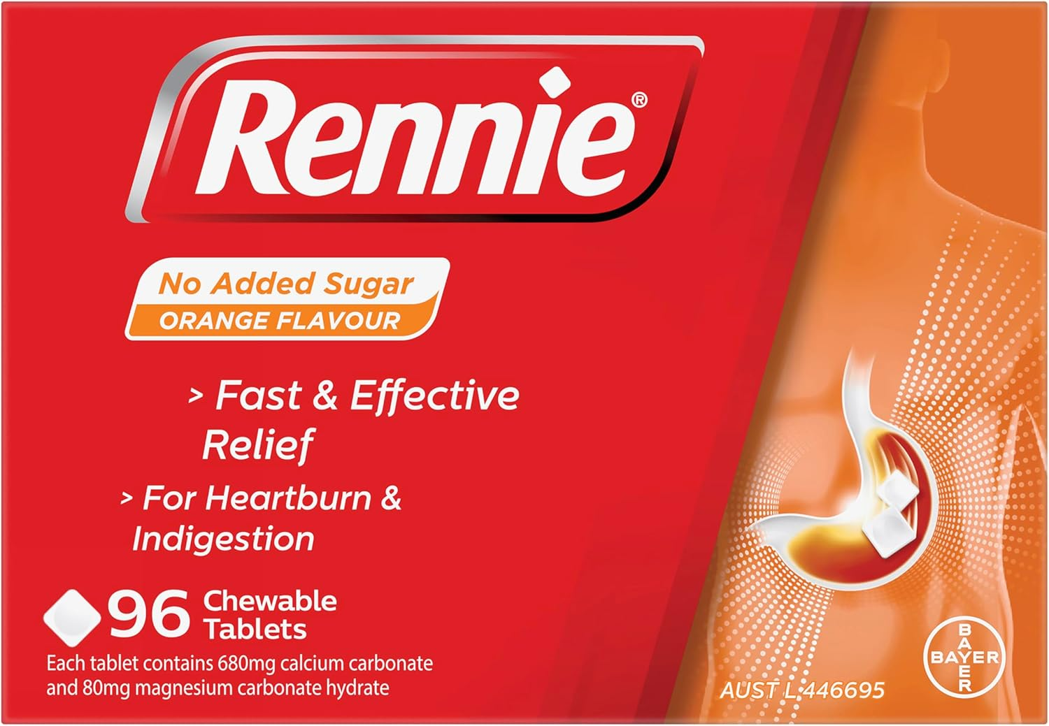 Rennie NAS Orange Flavoured Chewable Tablet for Heartburn and Indigestion Treatment 96 Tablets image number 6