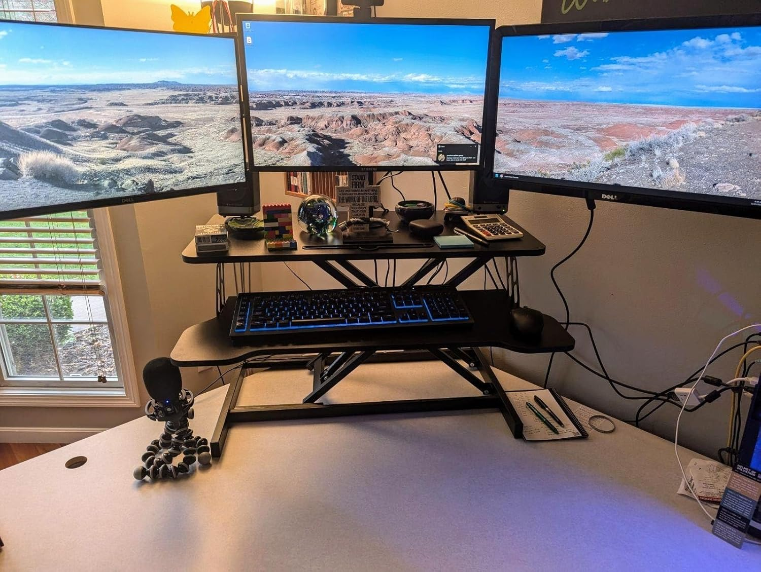 81Cm Height Adjustable Stand up Desk Converter, Sit to Stand Dual Monitor and Laptop Workstation with Wide Keyboard Tray for Office Home image number 5