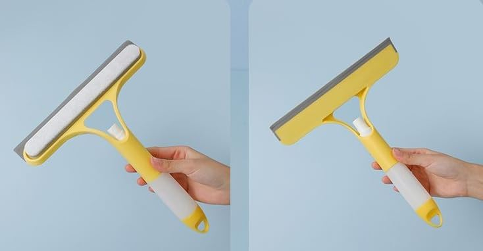 3-In-1 Window Glass Squeegee Cleaning Scraper, with Brush and Built-In Spray Bottle, Universal Household Glass, Floor, Car Screen, Bathroom Mirror Cleaning Kit Tool (Yellow) - White image number 2