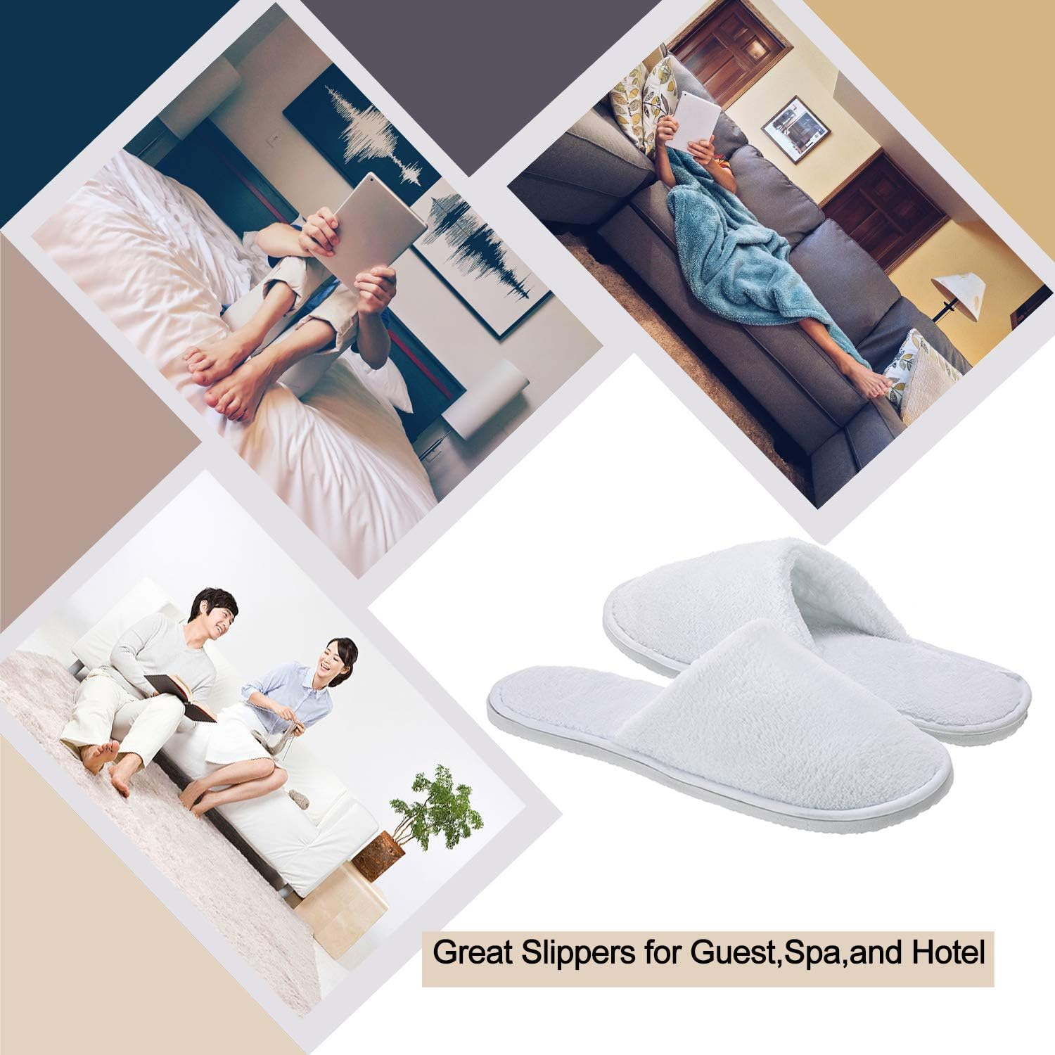 Echoapple 5 Pairs of Deluxe Closed Toe White Slippers for Spa, Party Guest, Hotel and Travel image number 6