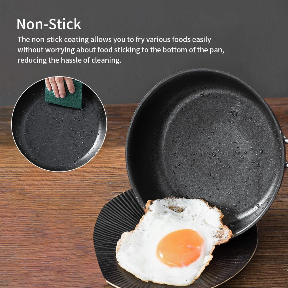 Non Stick Omelette Mini Frying Pan Easy Clean Fish round with Handle Stainless Steel Ergonomic image number 6