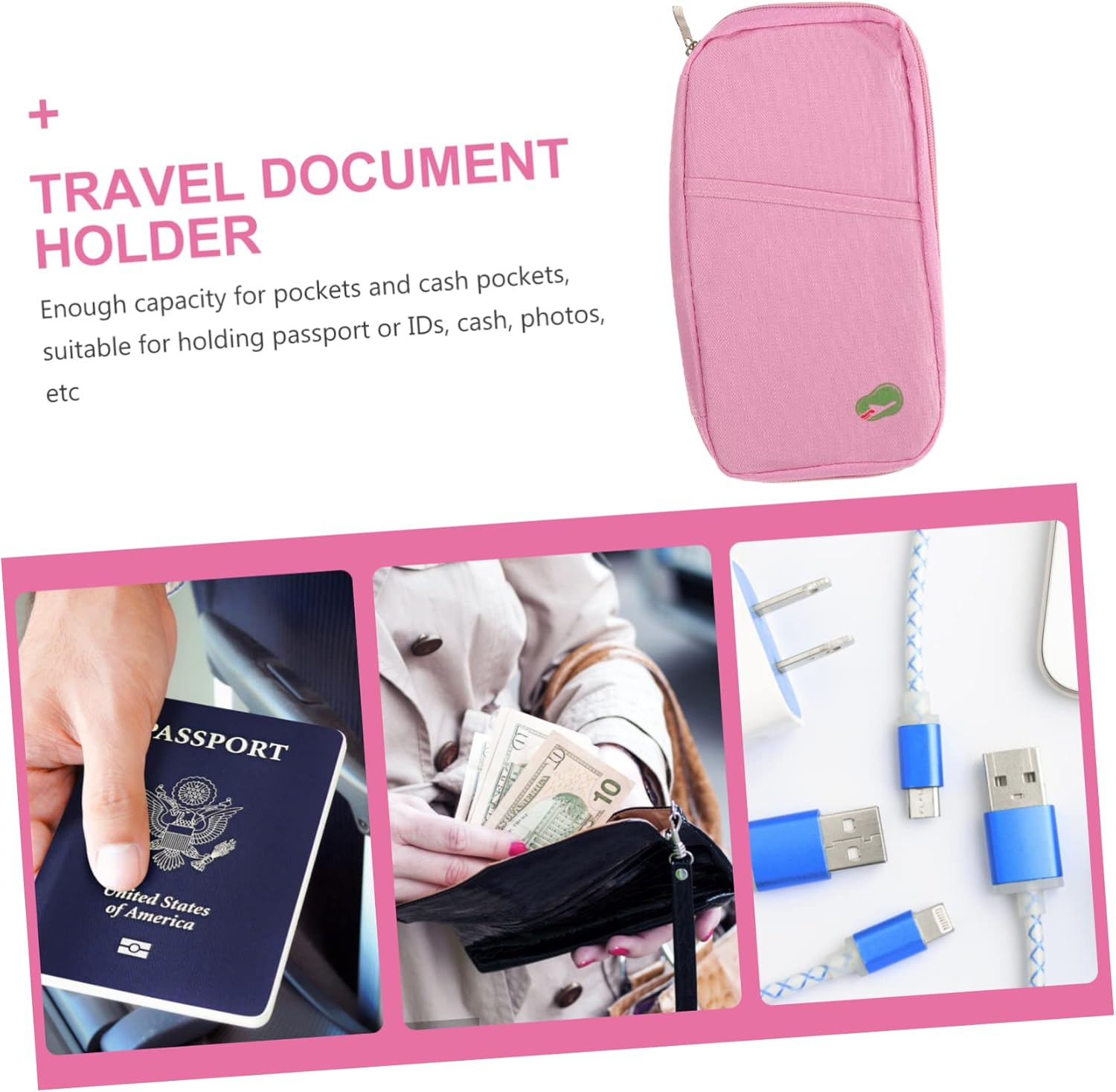 WATIIFUFU Travel Card Holder Passport Case Document Wallet Canvas Men'S Women'S Multi-Pockets - Pink image number 2