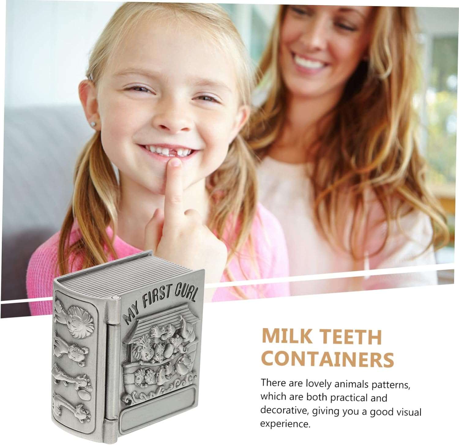BESPORTBLE Baby First Tooth Metal Keepsake Boxes and Lanugo Storage Containers for Kids, Silver Vintage Design, 2Pcs Set for Dental Memory and Curl Collection image number 6