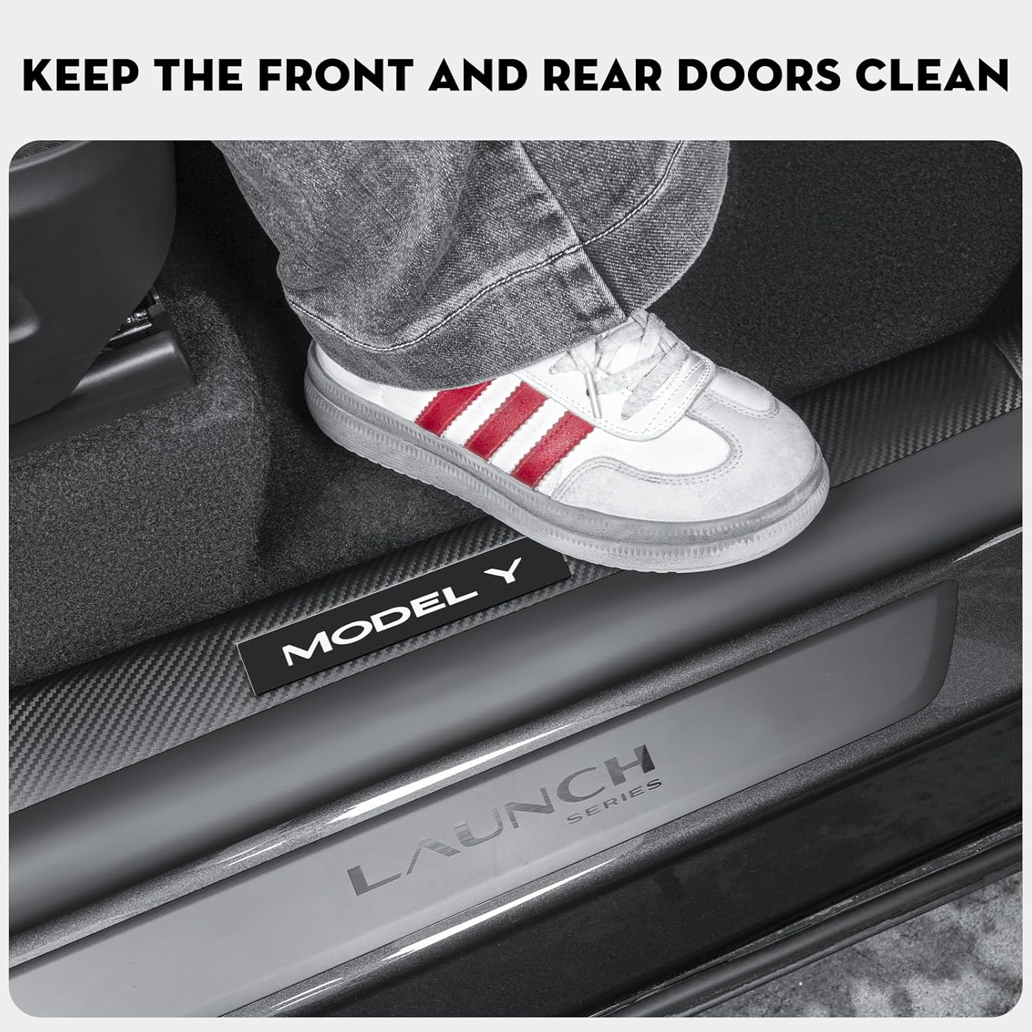 KUNIST 8PCS Door Sill Protector for Tesla Model Y Juniper Door Entry Guard Anti-Kick Full Protect Door Entry Cover for 2025-2026 New Model Y Juniper Interior Accessories(Carbon Fiber Pattern) image number 3