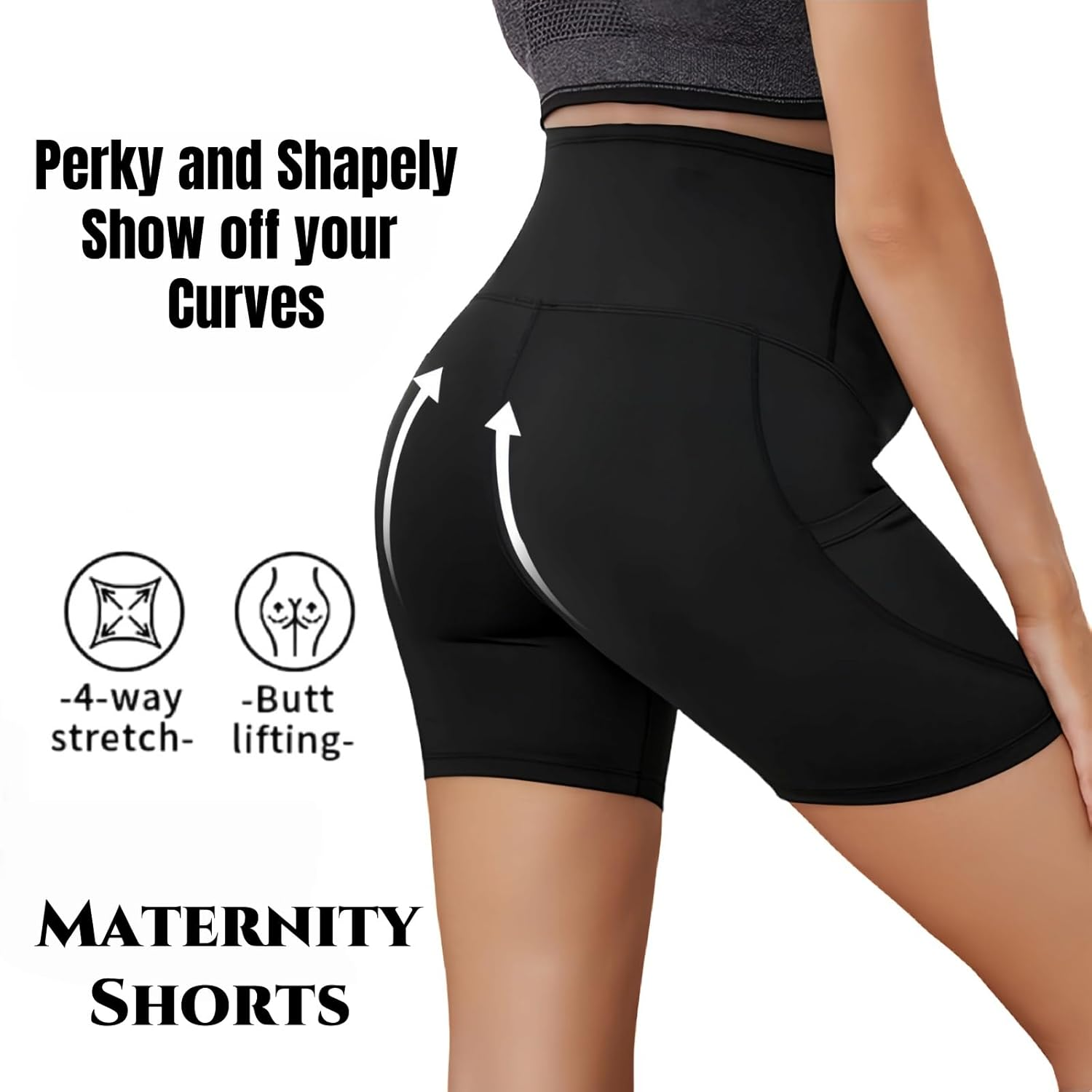 Maternity Gym Shorts with Belly Support Maternity Yoga Short Leggings Workout Shorts with Pockets Pregnancy Activewear for Women Running Yoga