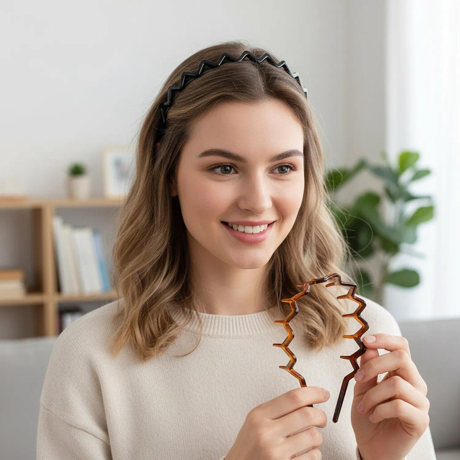 2PCS Plastic Zig Zag Headband Teeth Non-Slip Hair Band for Women and Men, Durable Black Hair Accessory Set - Fengea image number 3