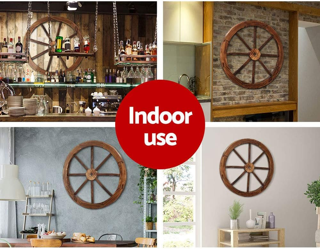 Gardeon Garden Ornaments, Set of 2 Fir Wood Gardening Decorations Vintage Decor Wooden Wagon Wheel Home Indoor Outdoor Yard Setting Decoration, Durable Rustic Charm image number 5